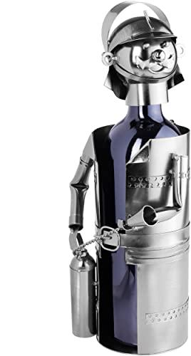BRUBAKER BRUBAKER Wine Bottle Holder Firefighter - Metal Sculpture - Wine Rack Decor - Tabletop - with Greeting Card