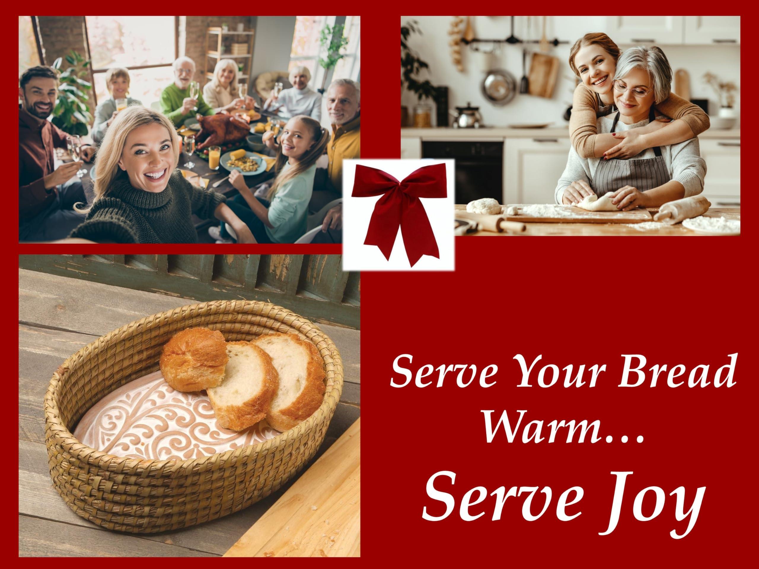 HofArtisan Bread Warmer Basket with Stone - Bread Baskets for Serving Rolls Warming Tortilla, Gift for Bakers Sourdough, Hostess Gifts New Home, Mom Dad Birthday