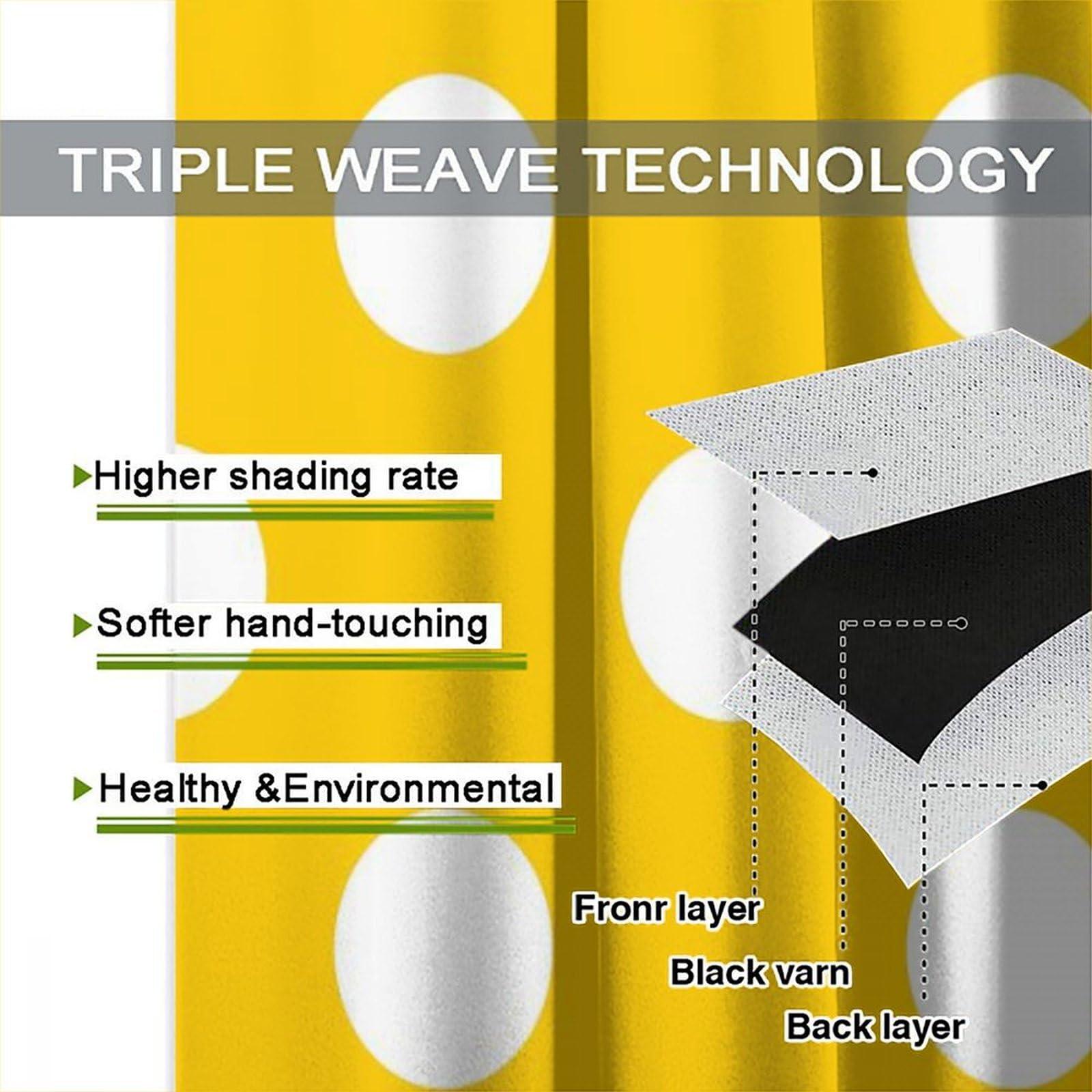 JADERYS JADERYS Dots Curtains Modern Simple Abstract White Polka Dot Yellow Kids Girls Women Bedroom Living Room Blackout Rod Pocket Decoration Window Drapes 2 Panels W27.5xL63in