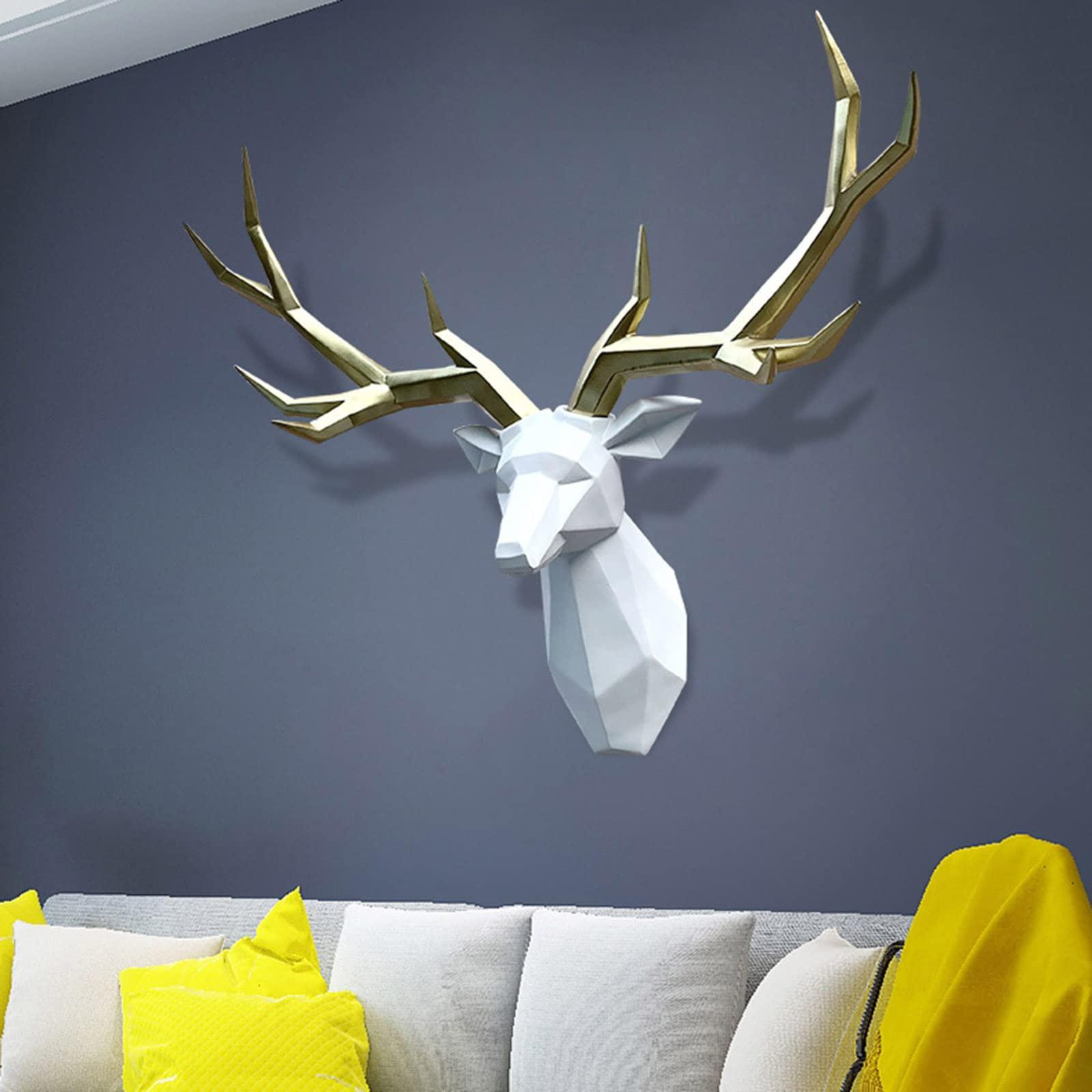 LLYLA Faux Deer Head,Wall Mounted Faux Antlers Wall Decor,Faux Taxidermy Animal Head Home Decor,Modern Light Luxury Style Geometrical Deer Antlers,for Home Office and Farmhouse