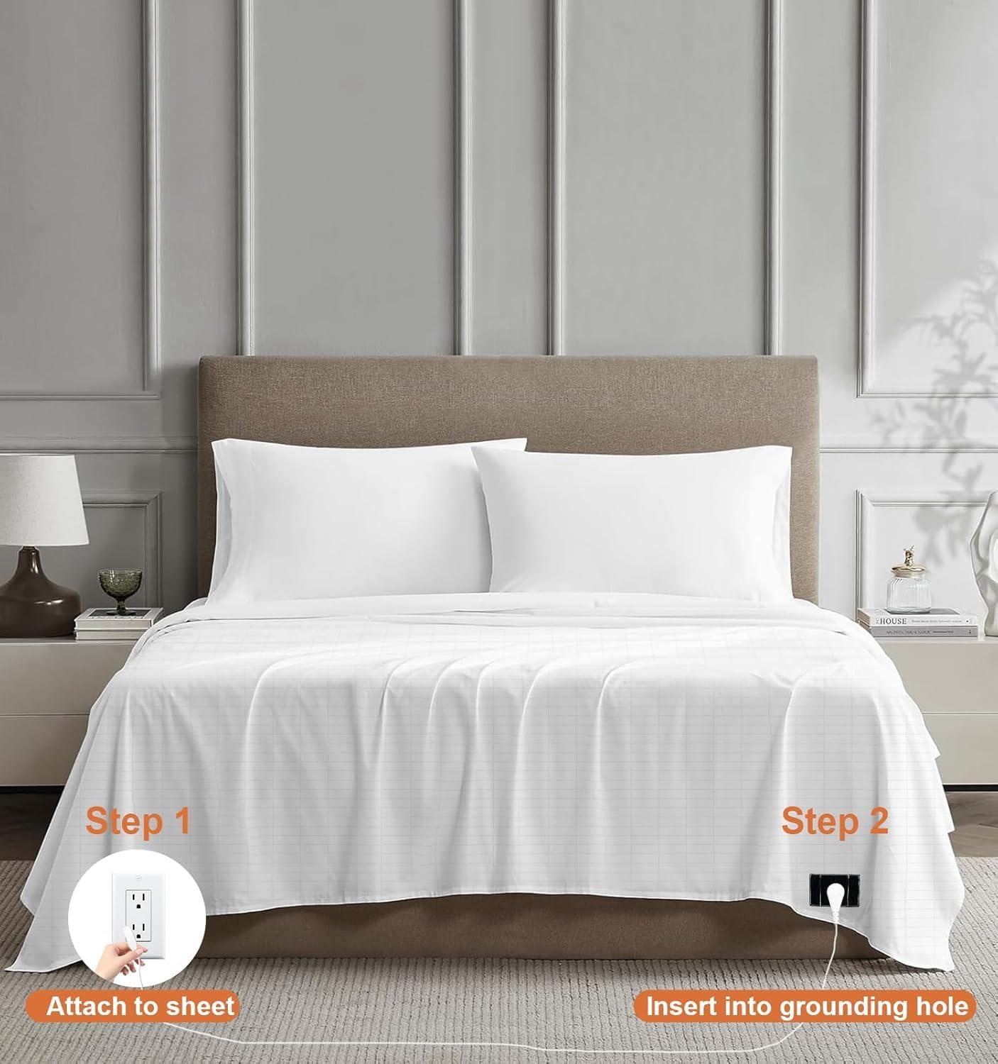 NIULAFR NIULAFR Grounding Sheets - 95% Nature Cotton +5% Silver Fiber - with Grounding Cord, Keep Good Sleep - Natural Healthy