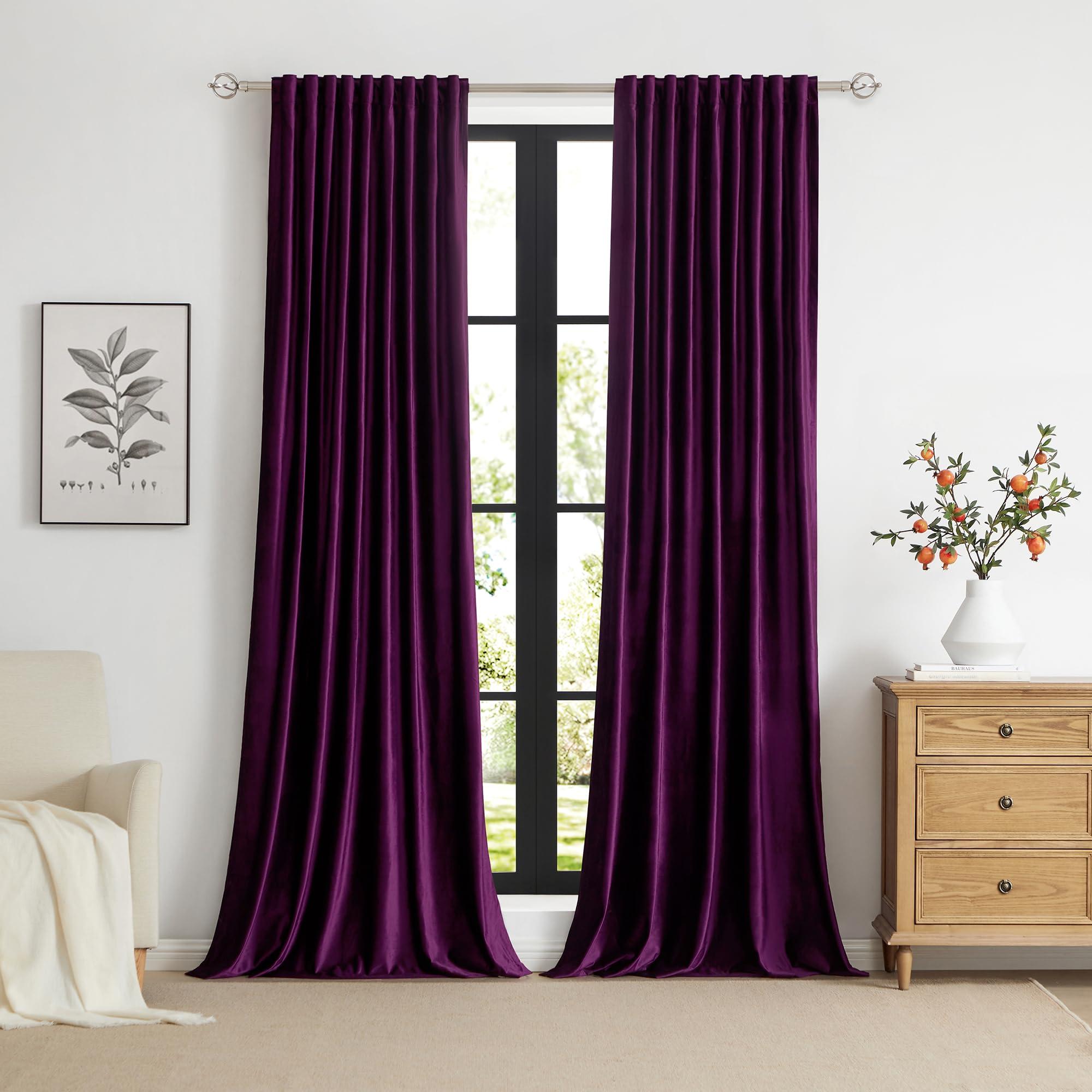 PRIMROSE PRIMROSE Purple Velvet Curtains 72 inch Long for Living Room,Set of 2 Panels Blackout Rod Pocket Back Tab Window Treatment Room Darkening Heavy Decorative Curtains Drapes for Bedroom