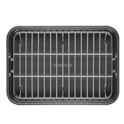 Farberware Farberware Bakeware Nonstick Steel Roaster with Flat Rack, 11-Inch x 15-Inch, Gray