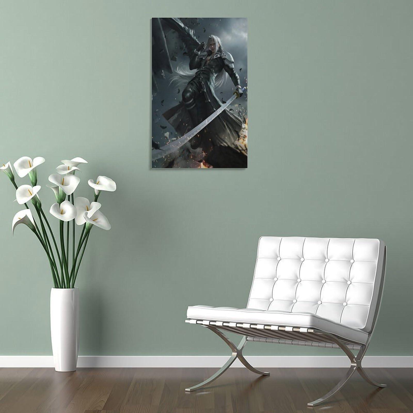 Thcbme Thcbme Final Fan-tasy 7 Remake Sephiroth Canvas Wall Art Posters Gifts Bedroom Painting Home Decor Hanging Pictures Framed-2,16x24inch(40x60cm)
