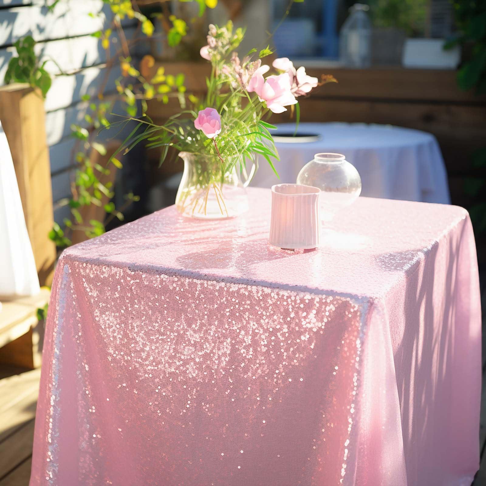 TCBESTO TCBESTO Pink Sequin Tablecloth 50\" x 50\" Glitter Table Cover Square Metallic Sparkle Table Cloth for Birthday Parties Showers Weddings Easter Valentine\'s Day