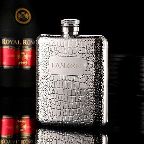 LANZON LANZON Hip Flask with Funnel, All 18/8 304 Food Grade Stainless Steel Curved Pocket Flask for Liquor | 6 OZ Capacity | Gift Boxed (Cobblestones Pattern)