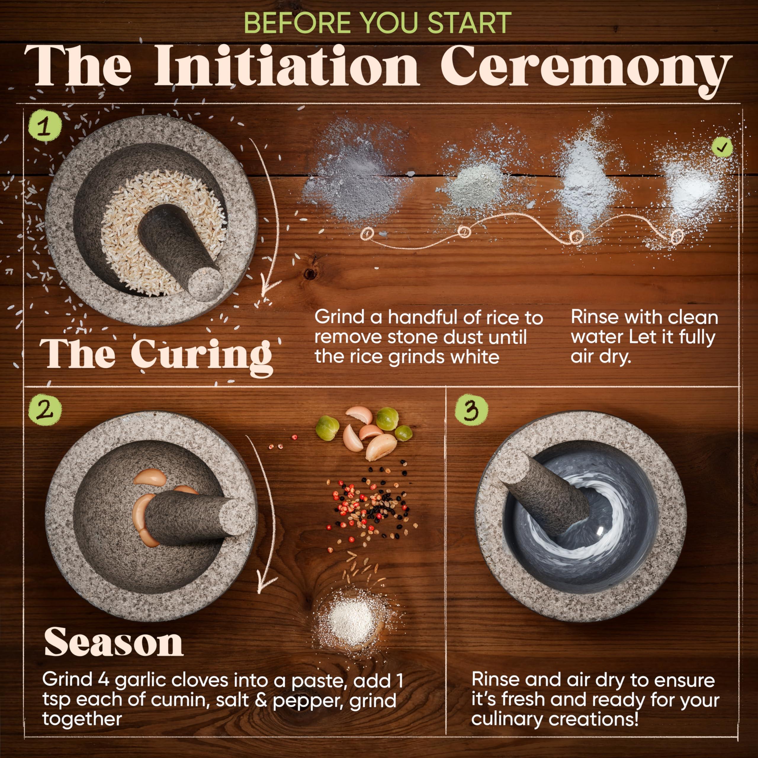 ChefSofi ChefSofi Mortar and Pestle Set - 6 Inch - 2 Cup Capacity - Unpolished Heavy Granite for Enhanced Performance and Organic Appearance - Included: Anti-Scratch Protector