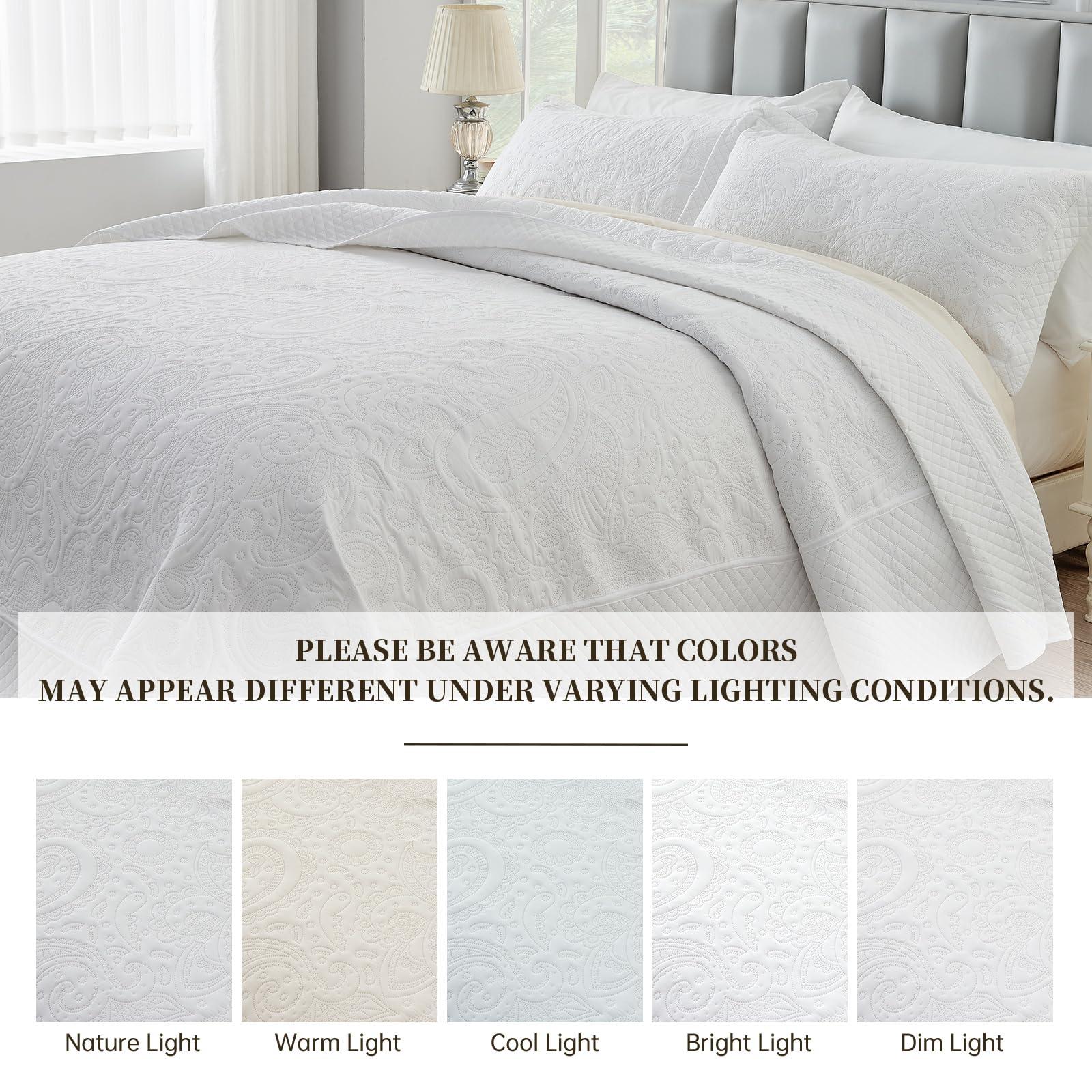 SUCHBED SUCHBED California King Bedspread Set Oversized King Bedspreads 128x120 inches Cal King Quilt Bedding Set Extra Wide King Quilt Paisley Quilt White Coverlet Sets with Shams