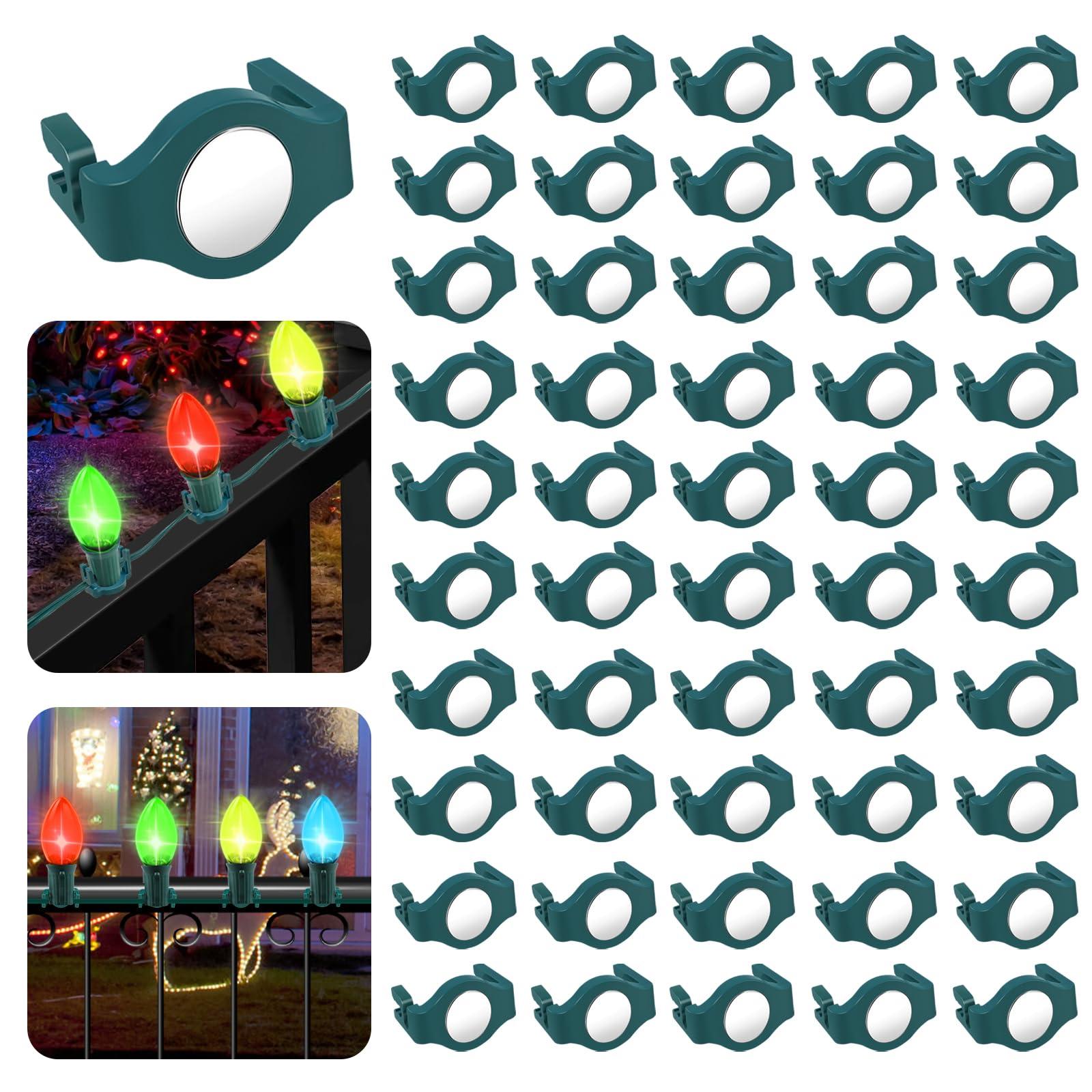 UQM UQM 50 Pack C9 Magnetic Christmas Light Clips, Extra Strong Magnetic Clips Hooks for Christmas Lights, Magnet Christmas Light Clips for C9 C7 Sockets Metal Roof Gutters Outside Patio Holiday Lighting