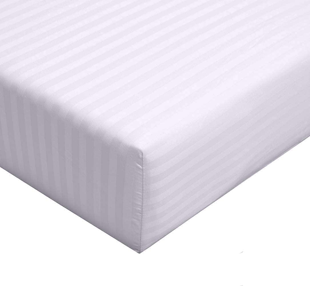 Sheets N More Sheets N More 1000 Thread 100% Egyptian Cotton 1PC Fitted Sheet - Twin ,White ,Strip with Elastic All Around Fits Mattress Upto 15 Inches Deep Pocket