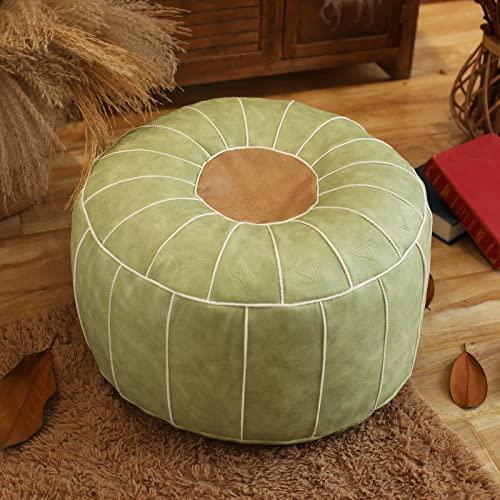 TEmkin TEmkin Premium Leather Pouf Unstuffed Moroccan Pouffe,Round Ottoman Resting Foot Stool,Bean Bag Chair,Modern Home Footrest Cover Storage Solution-C 48x48x28cm(19x19x11inch) (C 48x48x28cm(