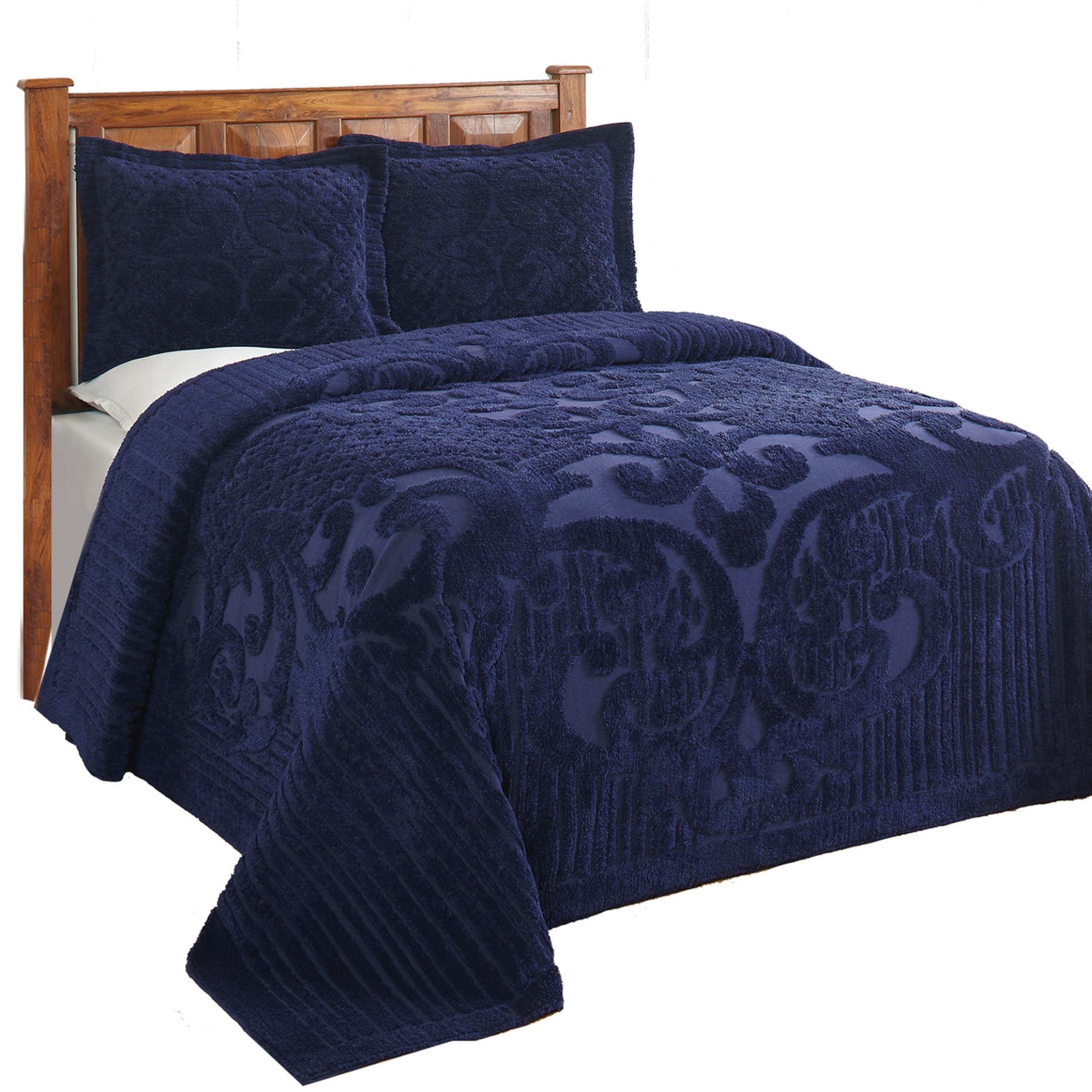 Better Trends Better Trends 100% Cotton Chenille Bedspread Set 3 Pieces Queen Size Bedspreads Navy Soft Bedspread Coverlet All Season 102\"x110\" with 2 Standard Sham Medallion Design Ashton Collection