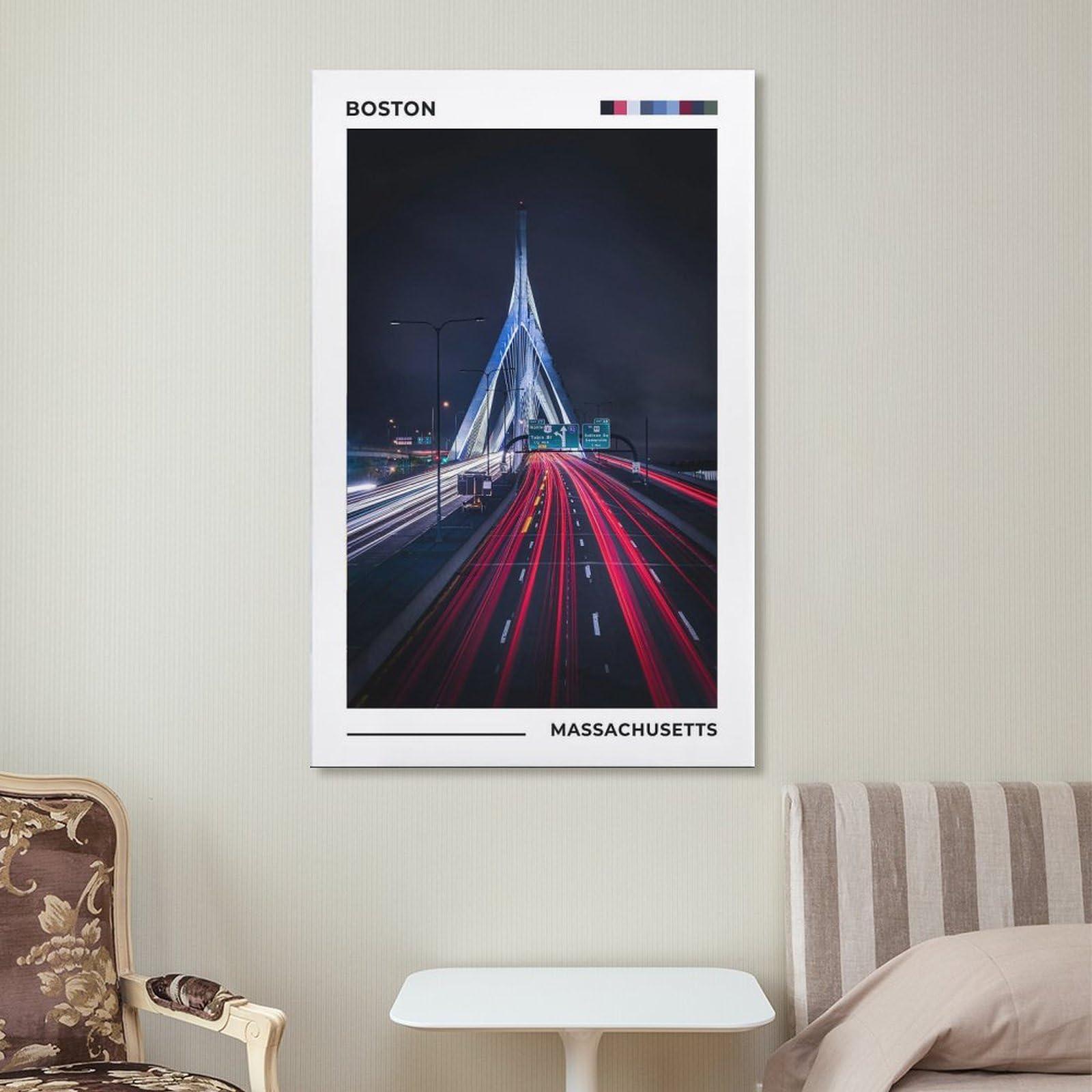 ZejaL Zakim Bridge Poster, Boston Poster, Cityscape Poster, MA Poster, Massachusetts Travel Art Wall Decor Poster Print Decorative Painting Canvas Wall Art Living Room Posters Bedroom Painting 16x24inch(40x
