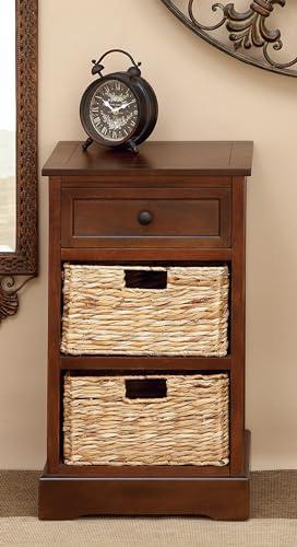 Deco 79 Deco 79 Wood 2 Baskets and 1 Drawer Storage Unit, 16" x 13" x 28", Brown
