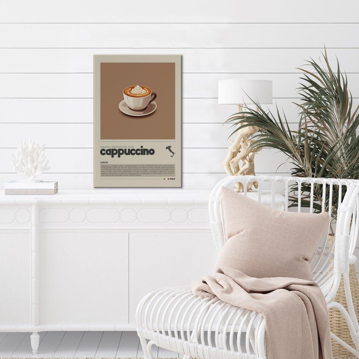Caadronius Cappuccino Poster Home Decor Coffee Wall Art Coffee Decor Canvas Printing Coffee Cart Club Aesthetics Coffee Wall Art Modern Coffee Bar Decor 16x24inch Unframed
