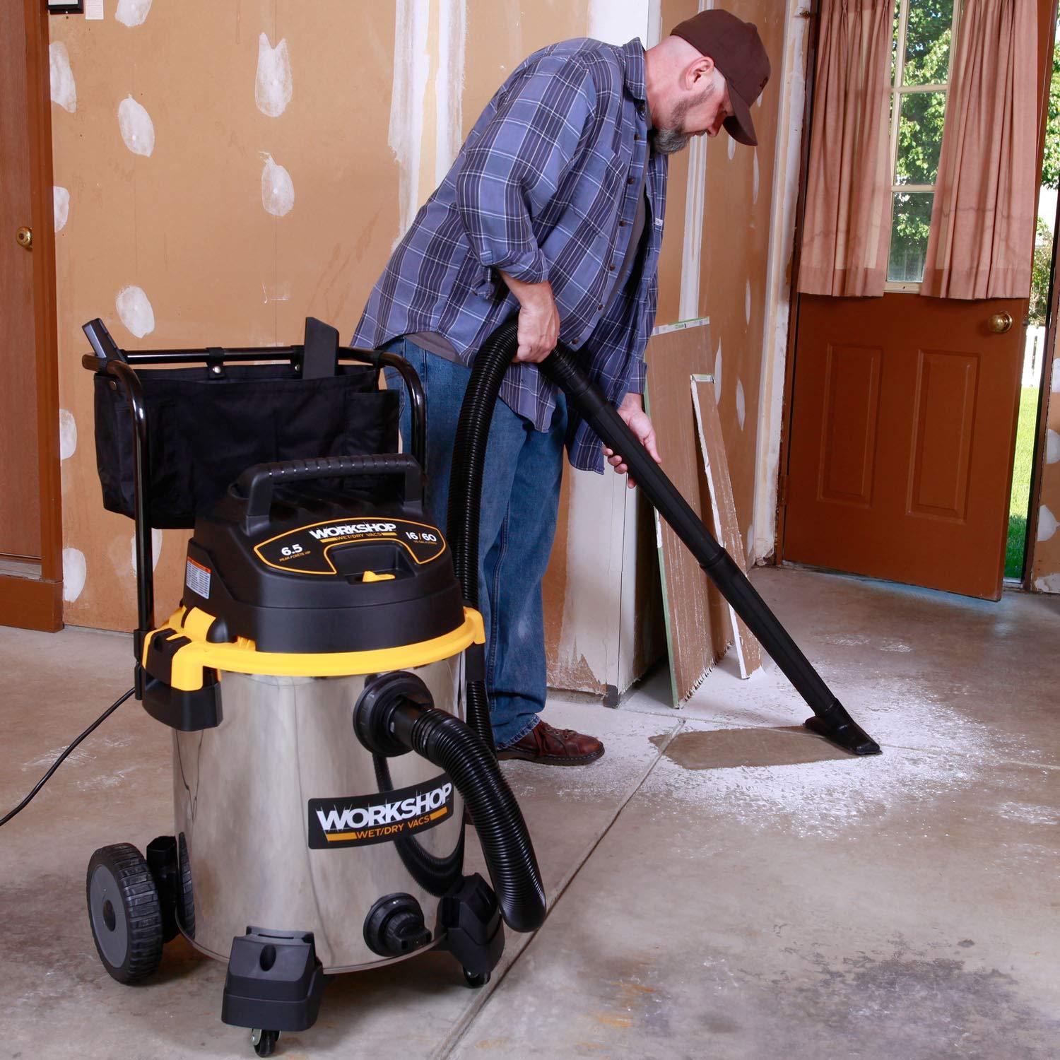 WORKSHOP Wet/Dry Vacs WORKSHOP Stainless Wet Dry Vac WS1600SS Heavy Duty Stainless Steel Wet Dry Vacuum Cleaner, 16-Gallon Stainless Steel Shop Vacuum Cleaner, 6.5-Peak HP Wet And Dry Vacuum