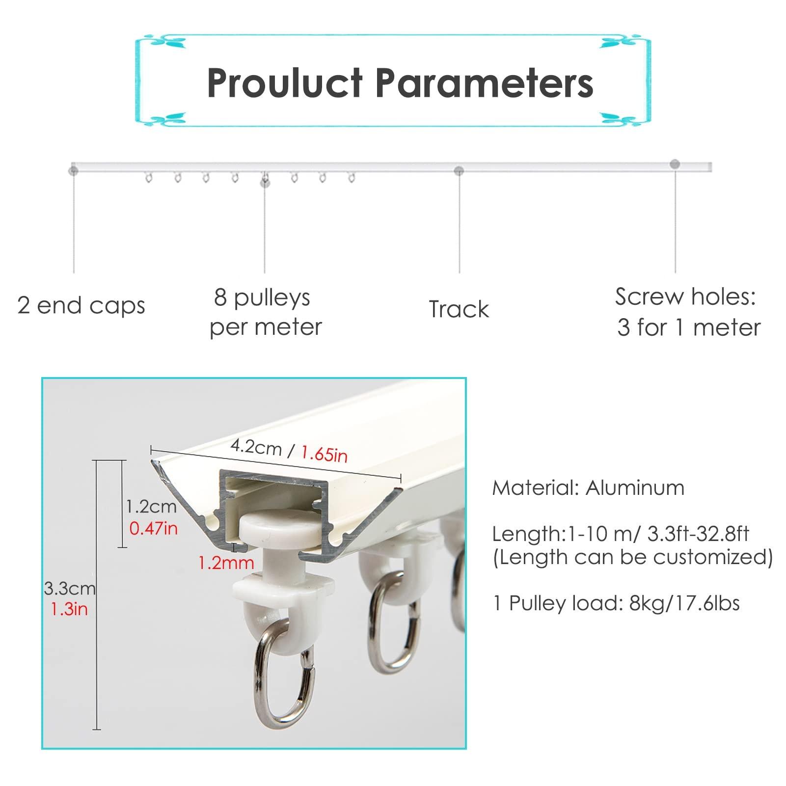 SRNSAEB SRNSAEB 4-20 Ft Long Curtain Track Ceiling Mount, Aluminum Curtain Rail/Privacy Room Divider for Balcony/Bay Window/Hotel/Office (Color : Black, Size : 366cm/12ft)