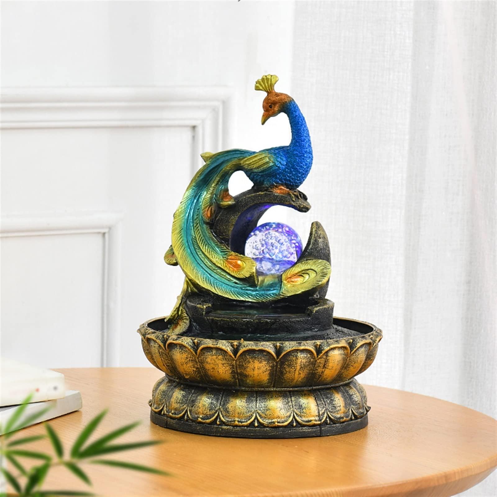 HIHELO HIHELO Indoor Water Fountains Creative Chinese Peacock Shape Fountain Home Feng Shui Ball Dining Table Office Desktop Flowing Water Feng Shui Ornament Tabletop Waterfall Fountain