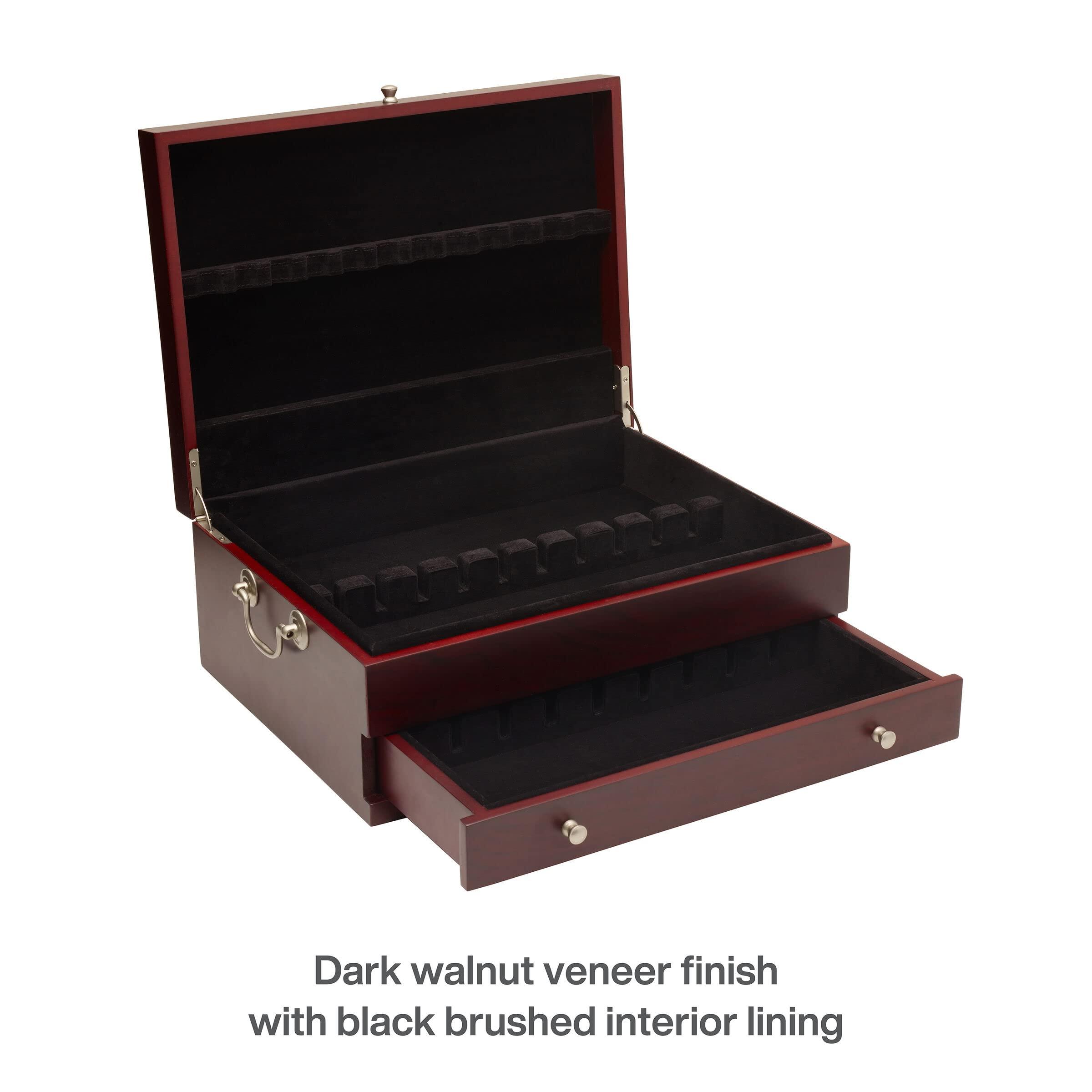 Wallace Wallace Felt Lined Flatware Storage Chest with Drawer, 15 Inch, Dark Walnut