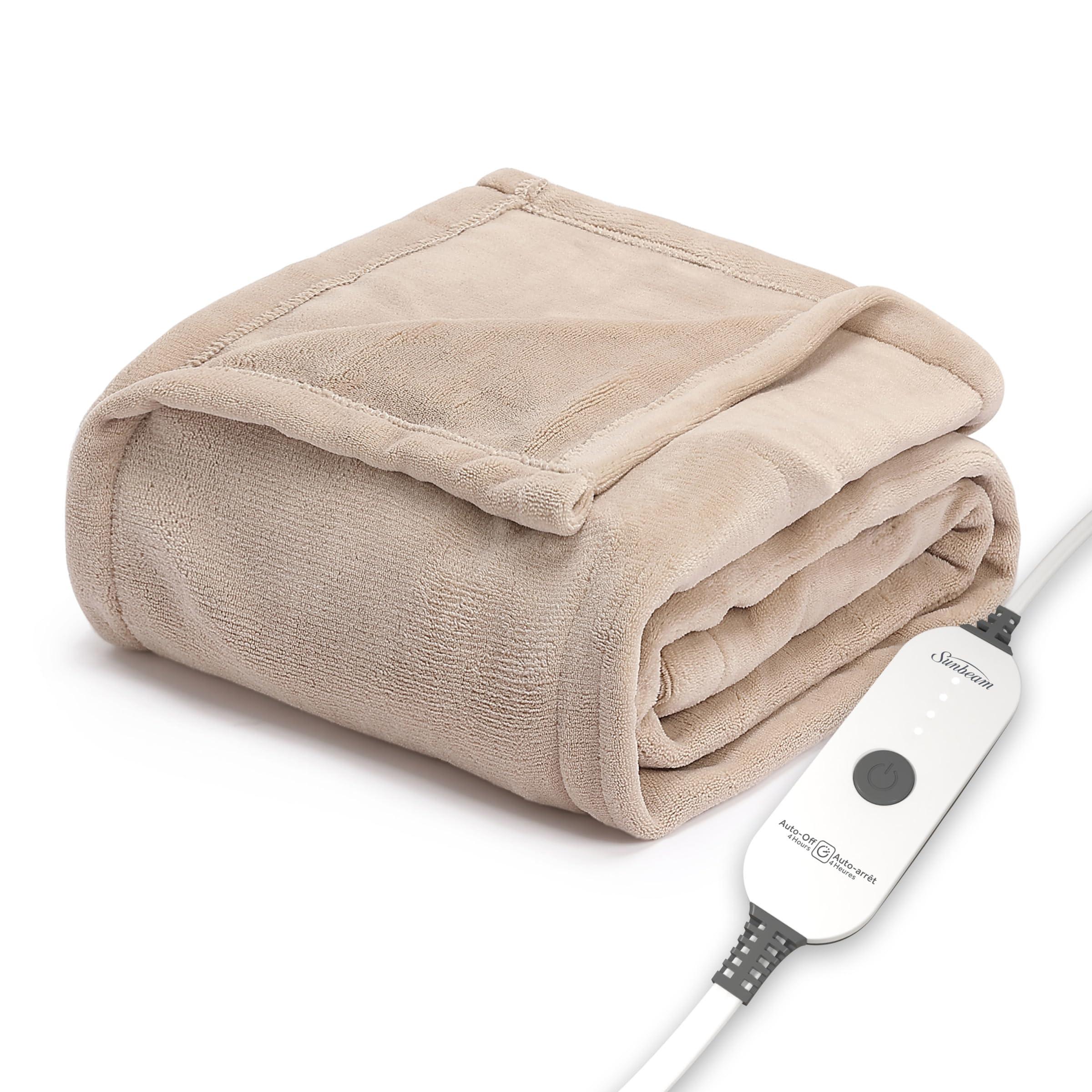 Sunbeam Sunbeam Electric Throw Royal Luxe Microplush Heated Blanket, 4 Heat Settings, 4-Hour Auto Shut-Off, Fast Heating, Warm and Cozy, Peyote Color, 50\" x 60\"