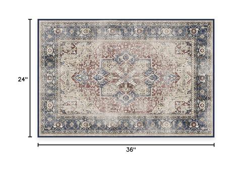 RUGGABLE Ruggable Washable 2x3 Area Rug, Kamran Royal Blue, Premium Rugs for Living Room, Bedroom, Kitchen, Office, Classroom with Gripper Non Slip Pad