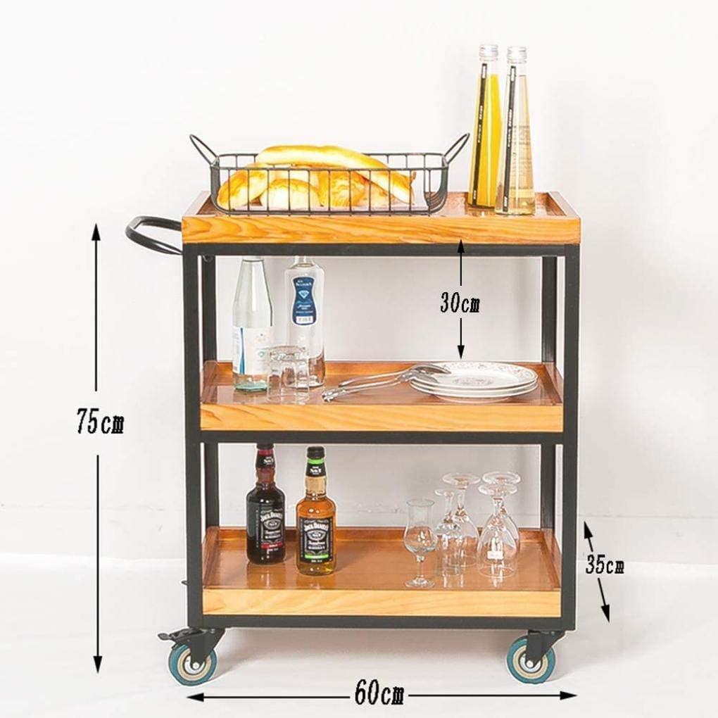 HAOKAZLBR HAOKAZLBR Bar Serving Cart for Hotel Luxury Restaurant, Serving Trolleys Drinks Trolley Solid Wood Iron bar Hotel Mobile Dining car Wine cart, Engineering handrail Home Storage Rack, Three-Tier Shelf