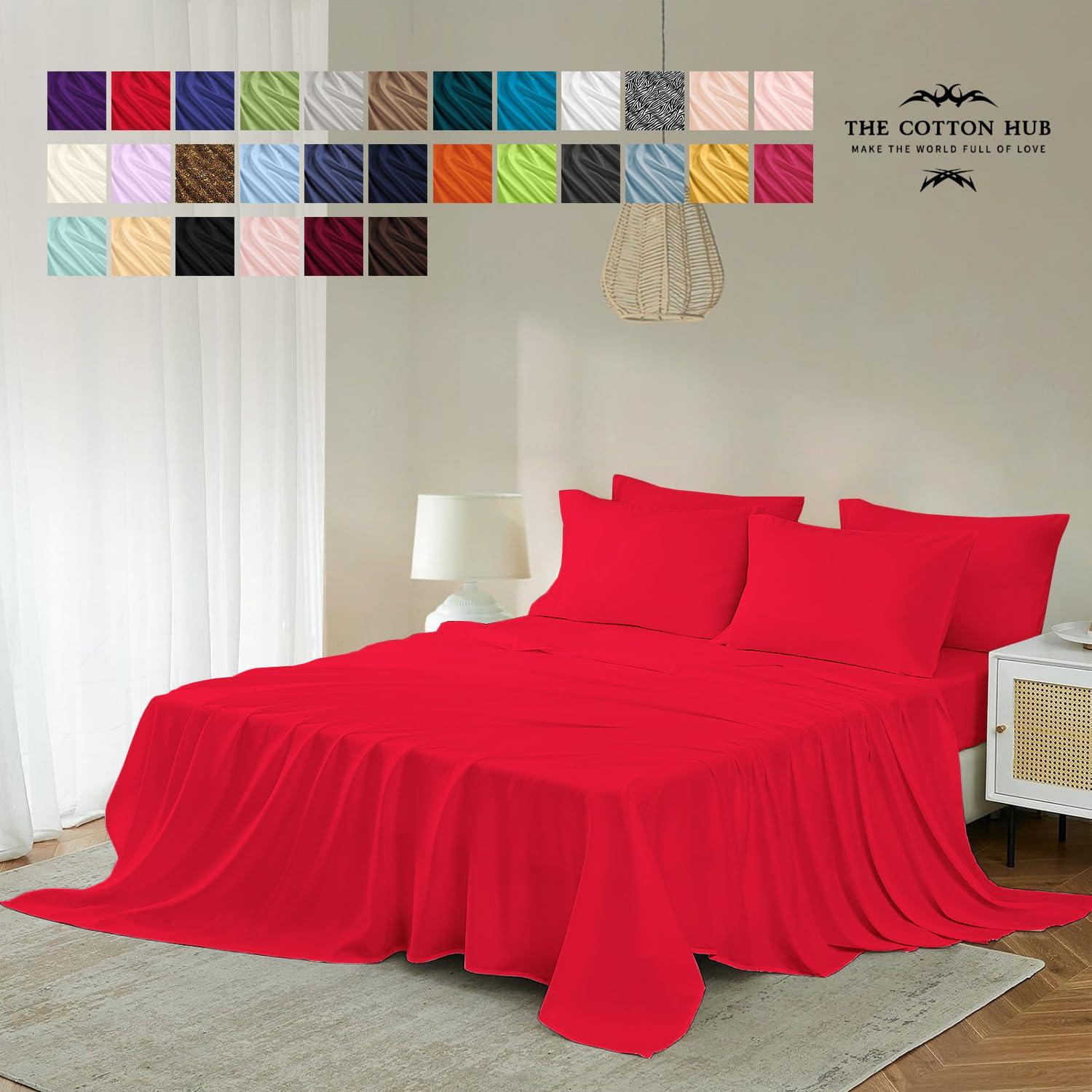 The Cotton Hub Queen Size 6-Piece Sheet Set - Luxurious 600-Thread-Count Egyptian Cotton Bedding Sheets & Pillowcases - Bed Sheets - Deep Pocket fits up to 18-21 inch Mattress (Solid, Red)