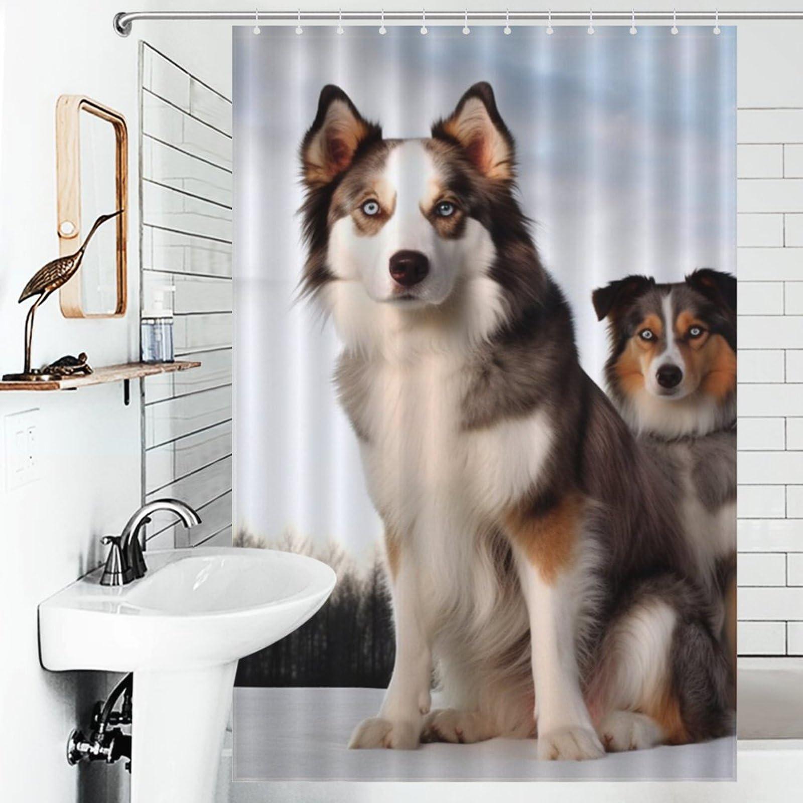 LXTDPBK LXTDPBK Shower Curtain Waterproof Bathroom Shower Curtains Dogs Heavy Duty Shower Curtain Liner with 12 Plastic Hooks Fabric Shower Curtains for Showers Bath Tubs 72\'\' X 72\'\'
