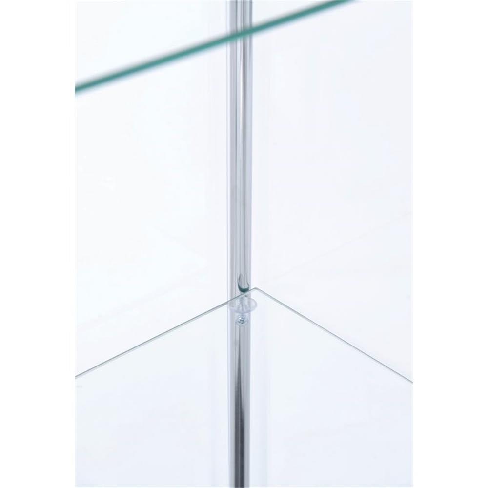 BOWERY HILL BOWERY HILL 4 Shelf Glass Display Case Cabinet with Chrome Support Beams and White Top/Base