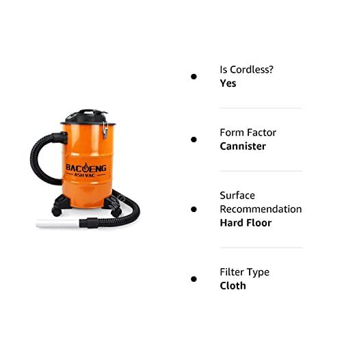 BACOENG BACOENG 5.3-Gallon Ash Vacuum Cleaner with Double Stage Filtration System. Standard Ash Vac
