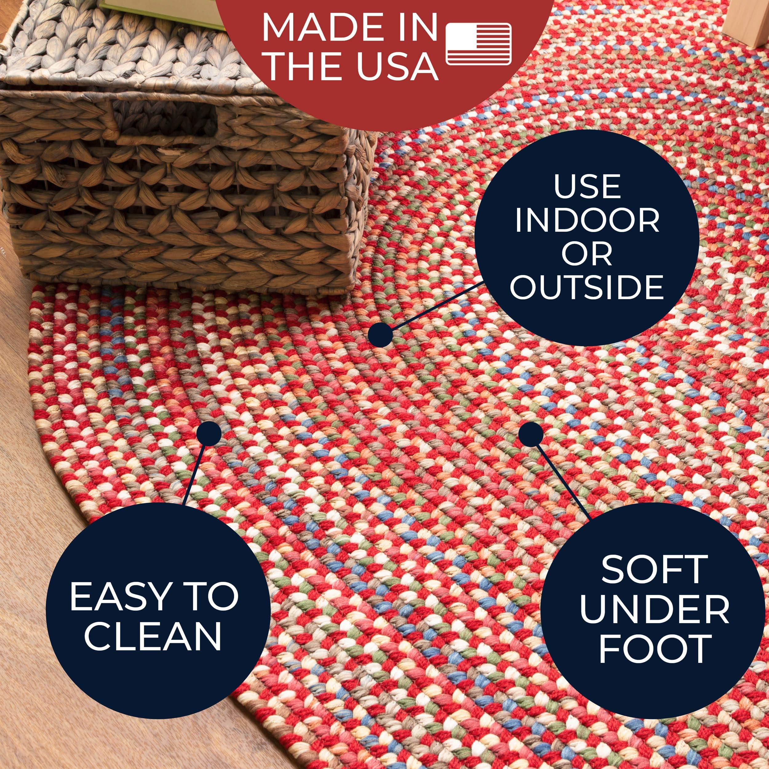 Super Area Rugs Super Area Rugs Roxbury American Made Braided Rug for Indoor Outdoor Spaces, Red/Natural Multi, 3' X 5' Oval