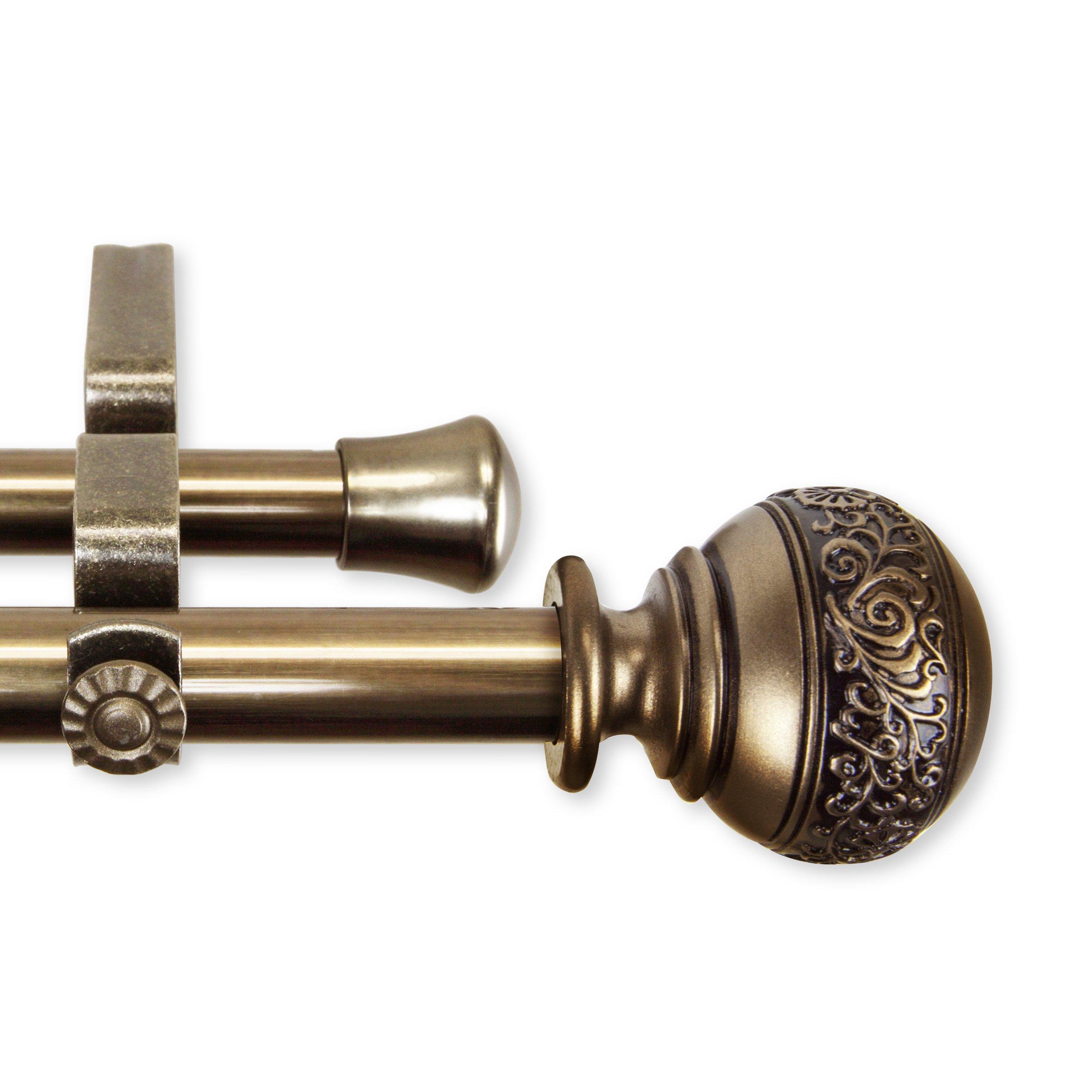 Rod Desyne Rod Desyne 13/16" Nathan Bay Window Double Curtain Rod, 20-36", 38-72", Antique Brass