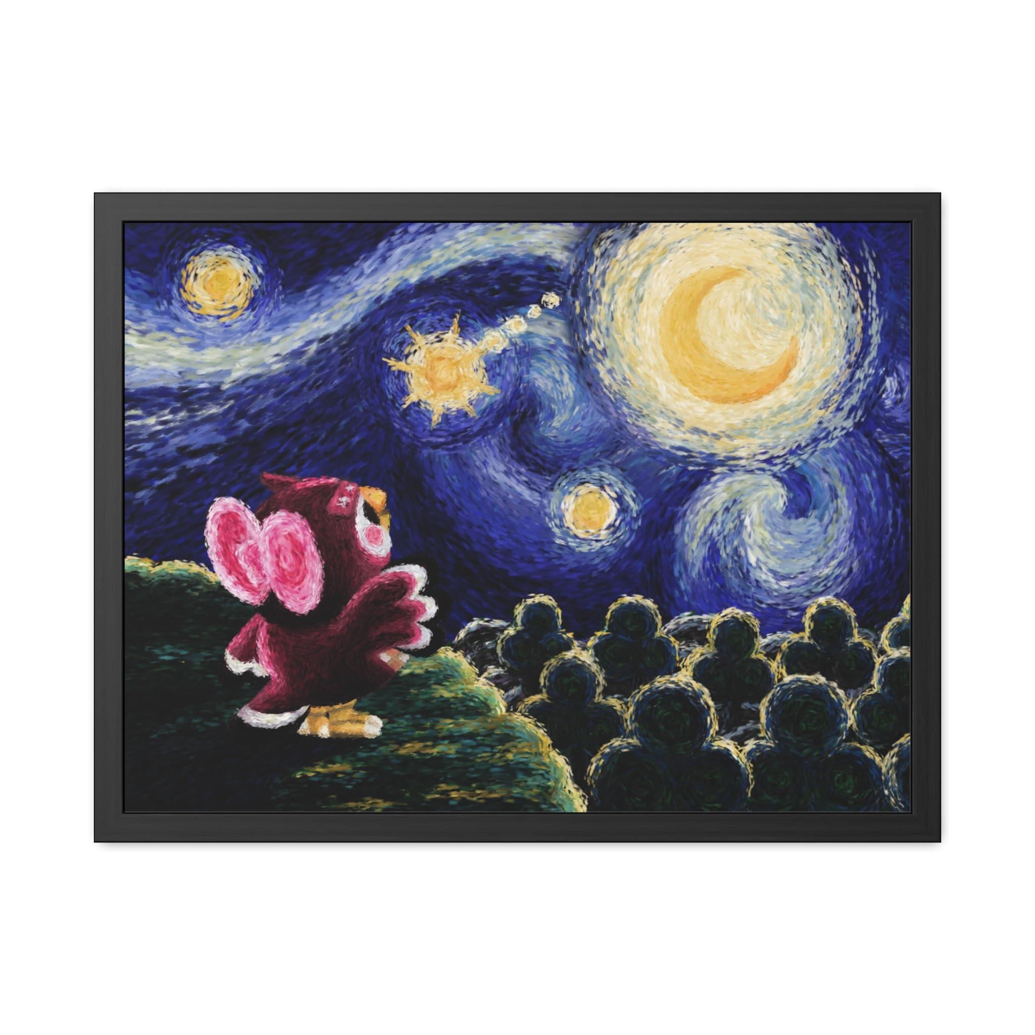 Luminaria Celeste\'s Starry Night Fan Art Print, Inspired by Animal Crossing, Wall Home Decor, Van Gogh Oil Painting, Geek Nerd Gaming, Cute Owl UwU Kawaii (17x22)