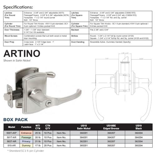 Delaney Hardware Delaney Hardware Artino Entry Door Lock, Fits Door 1-3/8 to 1-3/4 in. Thick, Black Finish Reversible Left/Right-Handed Front Door & Garage Door Lever Easy to Install Door Lock