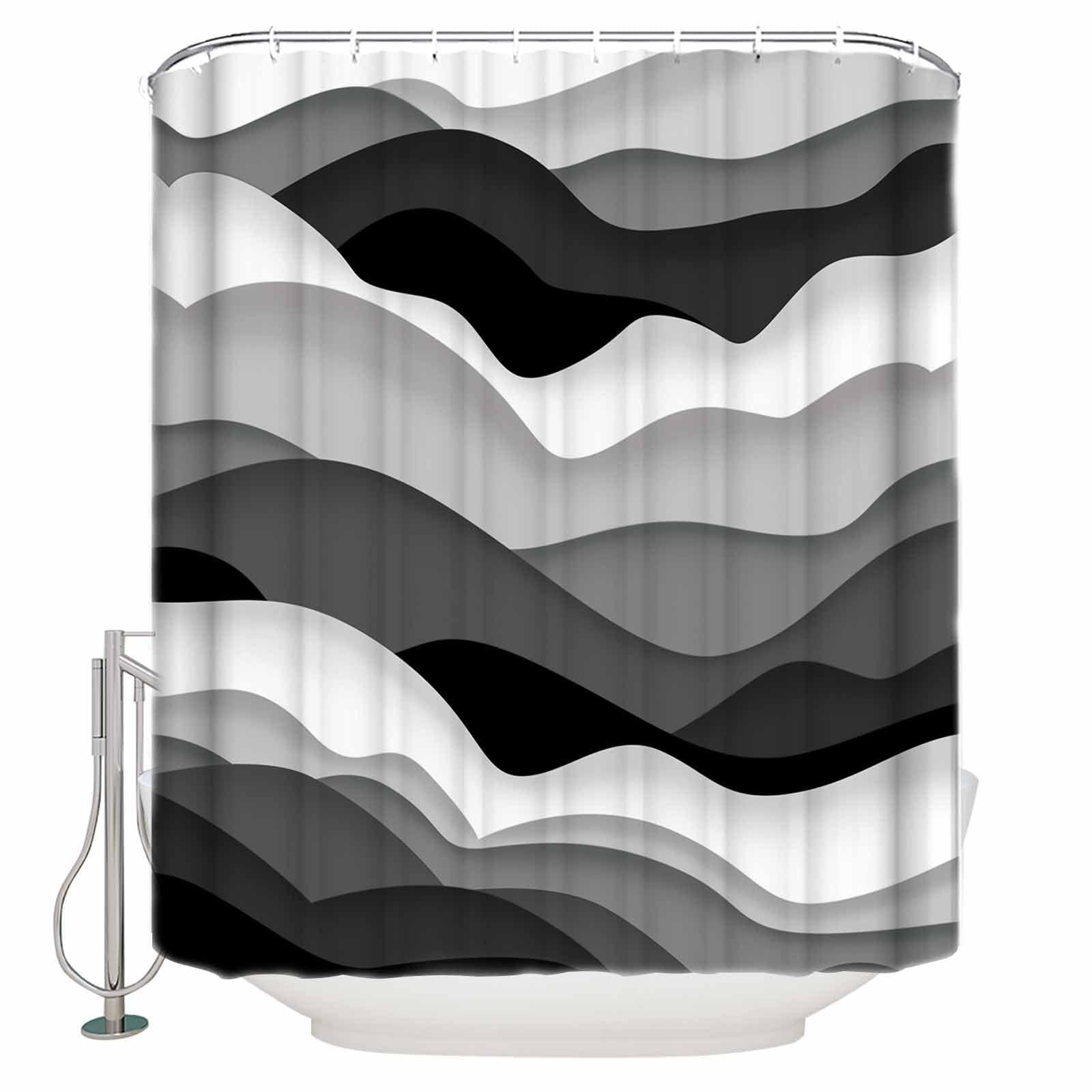 Double Love Double Love Black GreyBathroom Curtain 72 Inch Shower Curtain with Hooks, Waterproof Polyester Bath Curtain Washable Bathtub Curtain Contemporary Simple White Ocean Sea Waves 48\'\'x 72\'\'