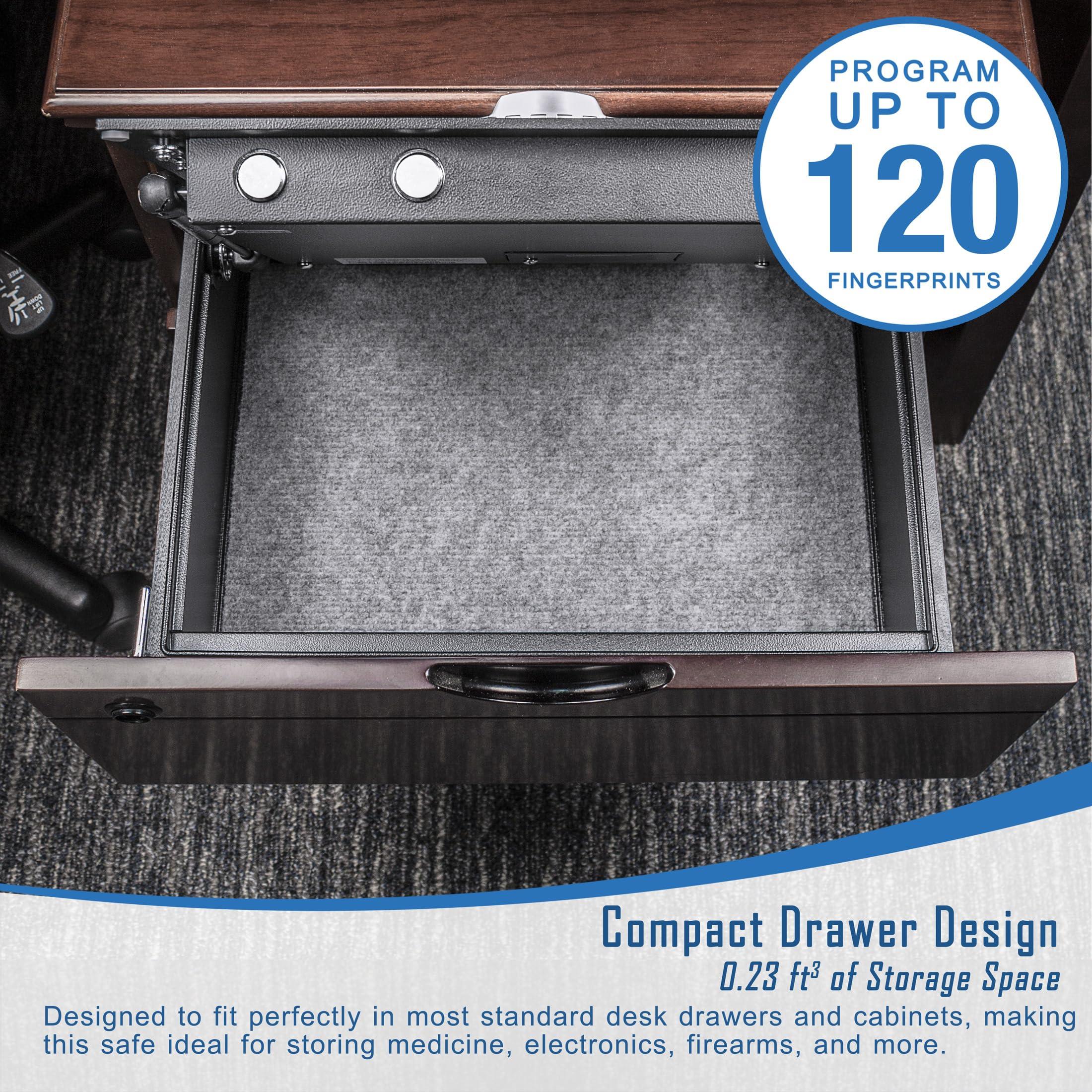 BARSKA BARSKA AX11556 Biometric Fingerprint Top Opening Security Drawer Safe Box 0.23 Cubic Ft, Multi, One Size , Black , 14.75 x 11.25 x 5