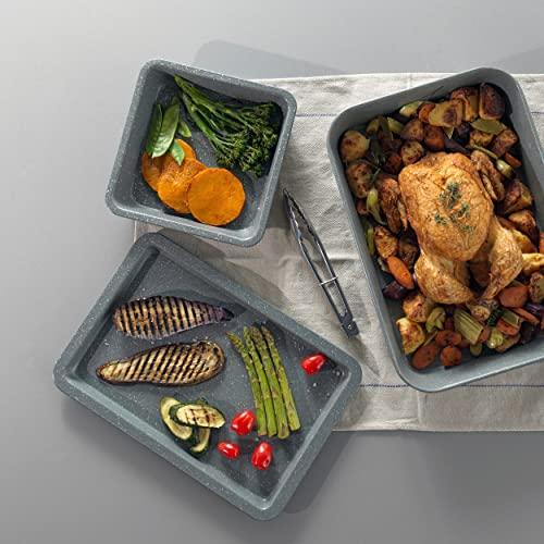 Salter Salter BW02780G Square Pan, Non-Stick Deep Baking Tray, Small Oven Tin For Brownies, Cakes, Roasting Pan For Vegetables, Carbon Steel, Marblestone Collection, Grey, 23 cm