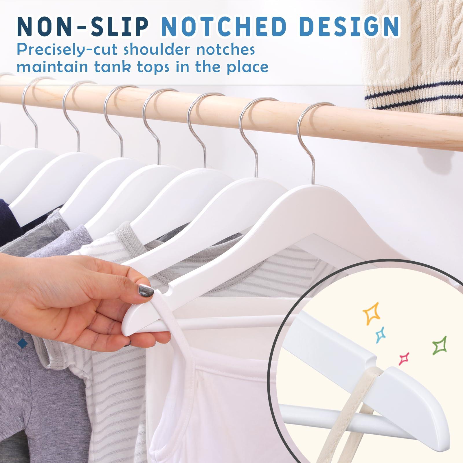 Edergoo Edergoo Kids Wooden Hangers 20 Pack, White Wooden Baby Hangers with Smooth Finish, Solid Wood Childrens Hangers for Clothes, Precisely-Cut Sleek Notches & Swivel Hook Baby Clothes Hangers for Closet