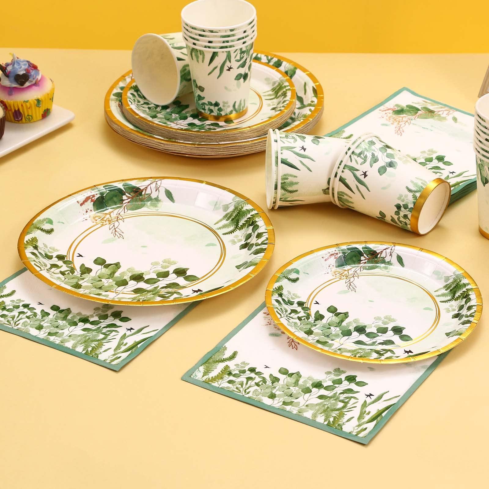 Gudvilla Gudvilla Sage Green Party Decorations, Sage Green Plates, Baby Shower Plates and Cups and Napkins Sets 200 Pcs, Eucalyptus Bridal Shower Plates for Sage Green Birthday Wedding Baptism, Serves 50