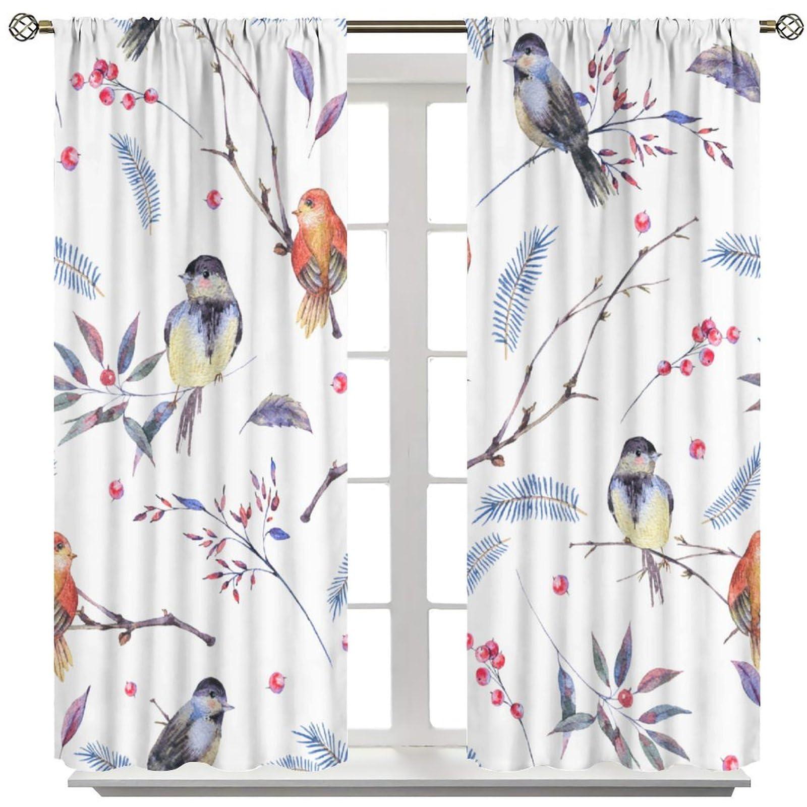 QLYYDS Cute Bird Blackout Curtains Branches Leaves Art Printed Window Drapes for Bedroom Living Room Kitchen Decor W21xL63in 2 Panels