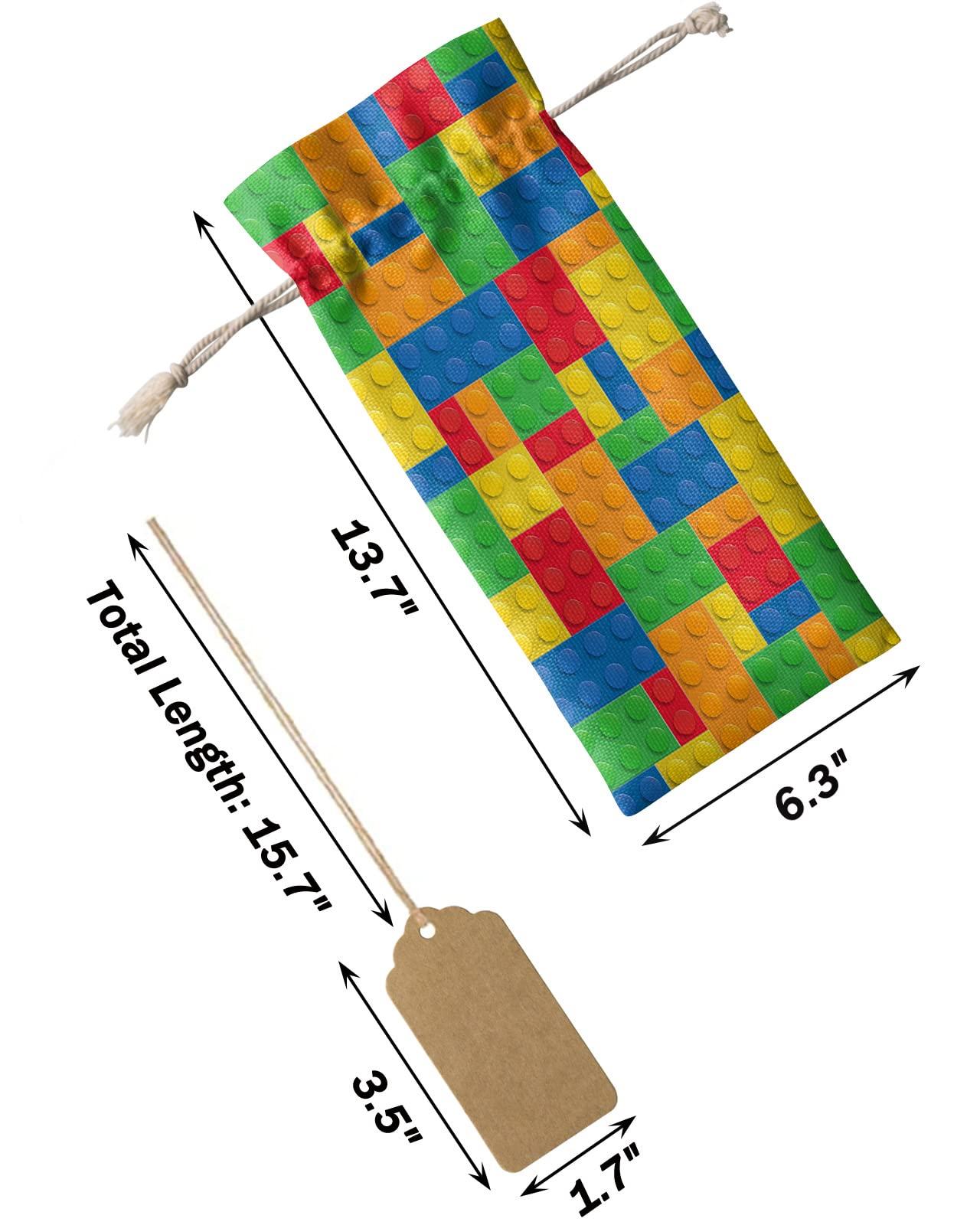 PIEPLE PIEPLE 10 Pack Wine Bottle Bags, Colorful Geometric Wine Bottle Cover with Drawstring, Gift Bag for Champagne, Wedding, Birthday, Christmas, Thanksgiving, Party Blue Orange Red Yellow Building Blocks