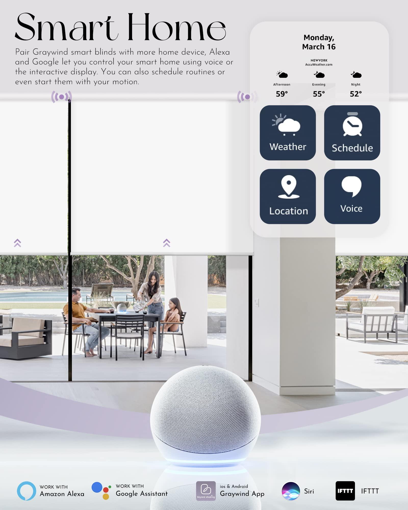 Graywind Graywind Motorized Light Filtering Shades Compatible with Alexa Google Rechargeable Remote Control Smart Blinds Automatic Window Shade with Valance for Home Office, Custom Size (Jacquard Grey)