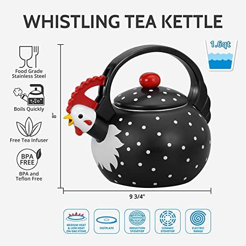 Supreme Housewares Whistling Tea Kettle for Stove Top Enamel on Steel Teakettle, Supreme Housewares Rooster Design Teapot Water Kettle Cute Kitchen Accessories Teteras (1.6 Quart, Rooster)