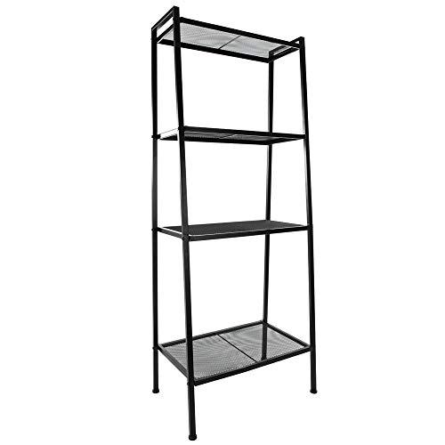 seelee 4-Tier Open Ladder Bookshelf, Multifunctional Leaning Plant Flower Stand Rack Bookcase Storage Display Shelves for Home Office Bathroom Balcony (Black)