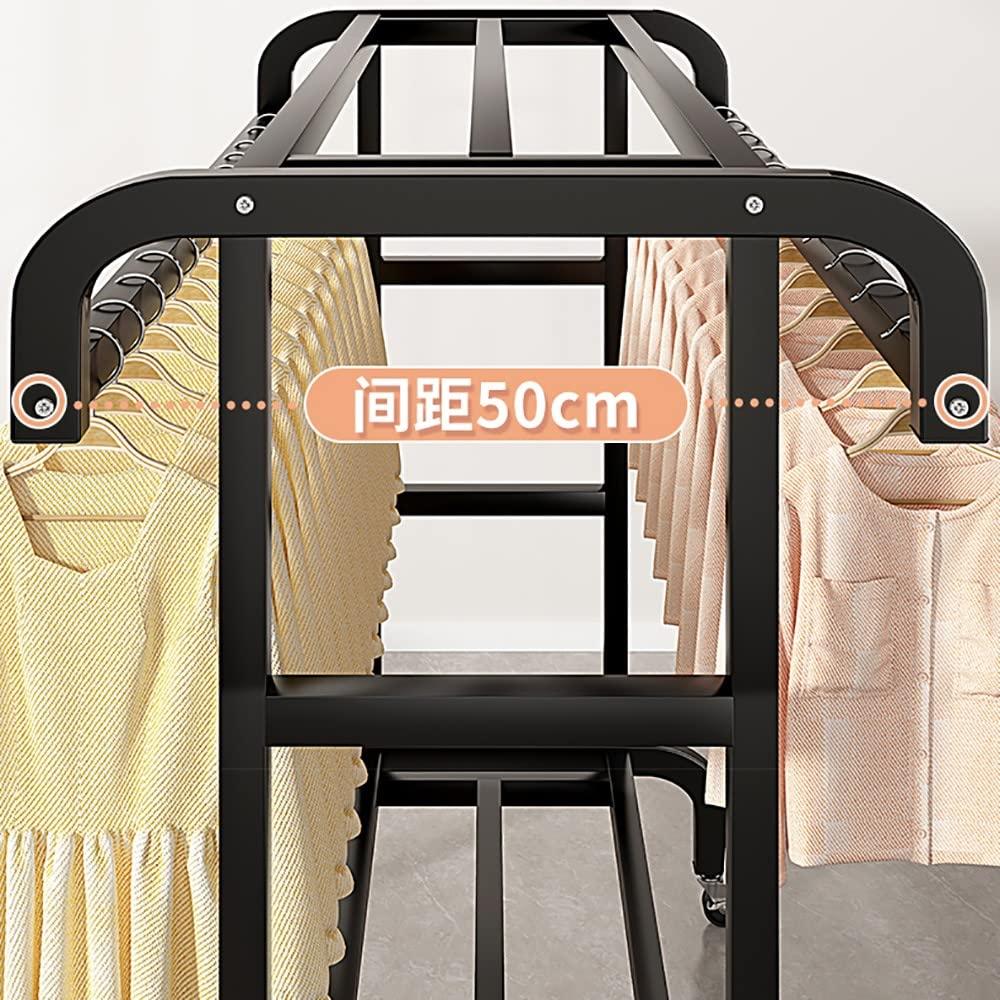 SGUM-LKSR Clothes Rack on Wheels, Double-Rail Metal Garment Rack, Multifunctional Freestanding Clothing Rack Rail with Storage Shelf for Hanging Clothes/D/100 * 50 * 150Cm (D 80*50*150Cm)