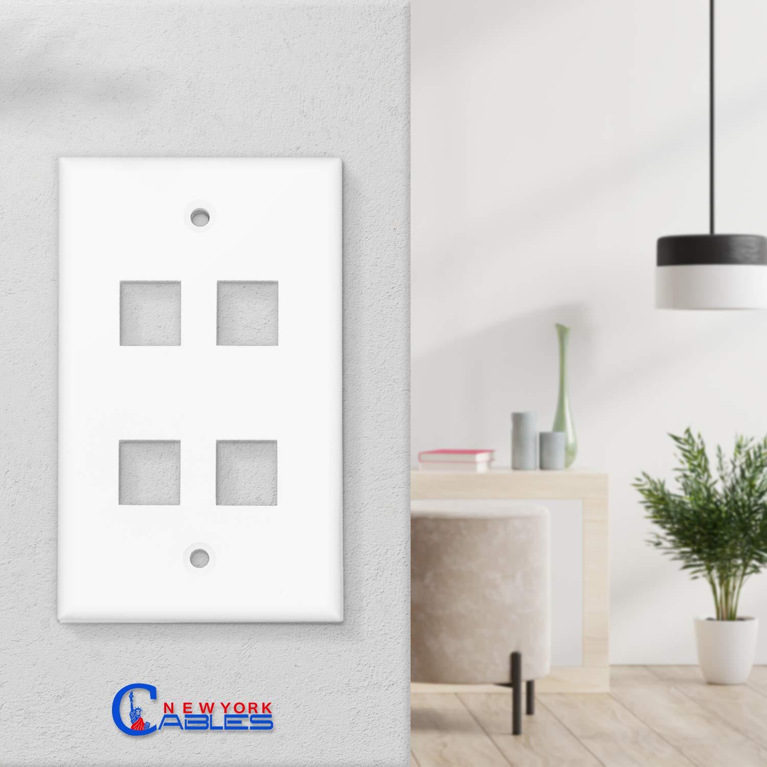 NewYork Cables Ethernet Wall Plate - 4 Port 10 Pack UL Listed Keystone Jack Wall Plate, Low Profile Ethernet Wall Outlet for HDMI & RJ45 4 Port Keystone Wall Plate, Easy Install for Network & AV Connection-White
