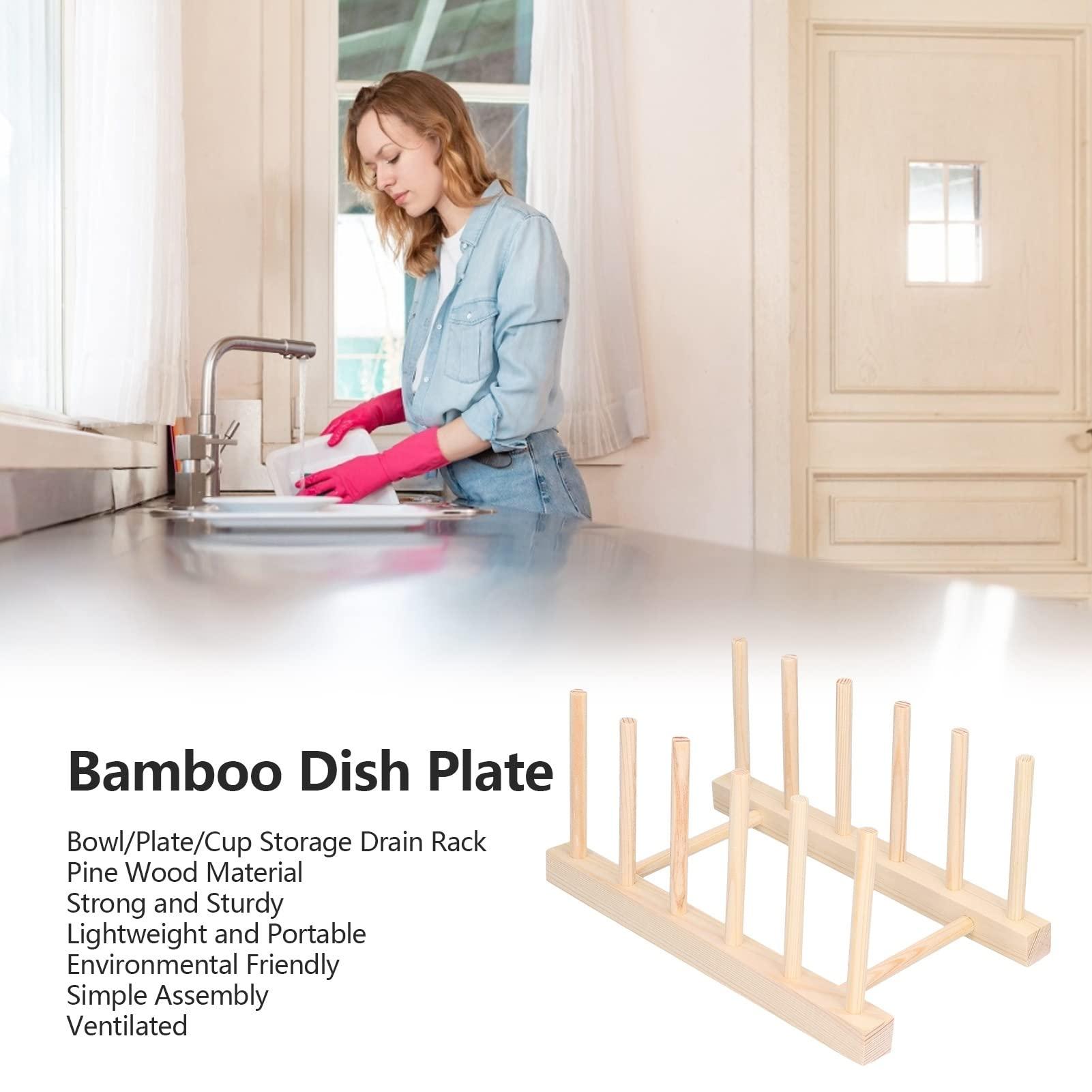 Cyrank Wooden Dish Rack,Dish Drying Rack Kitchen Storage Cabinet Organizer Plate Rack Stand Pot Lid Holder,Pine Wood Dish Rack for Bowl Pot Lid,Cutting Board(28cm)