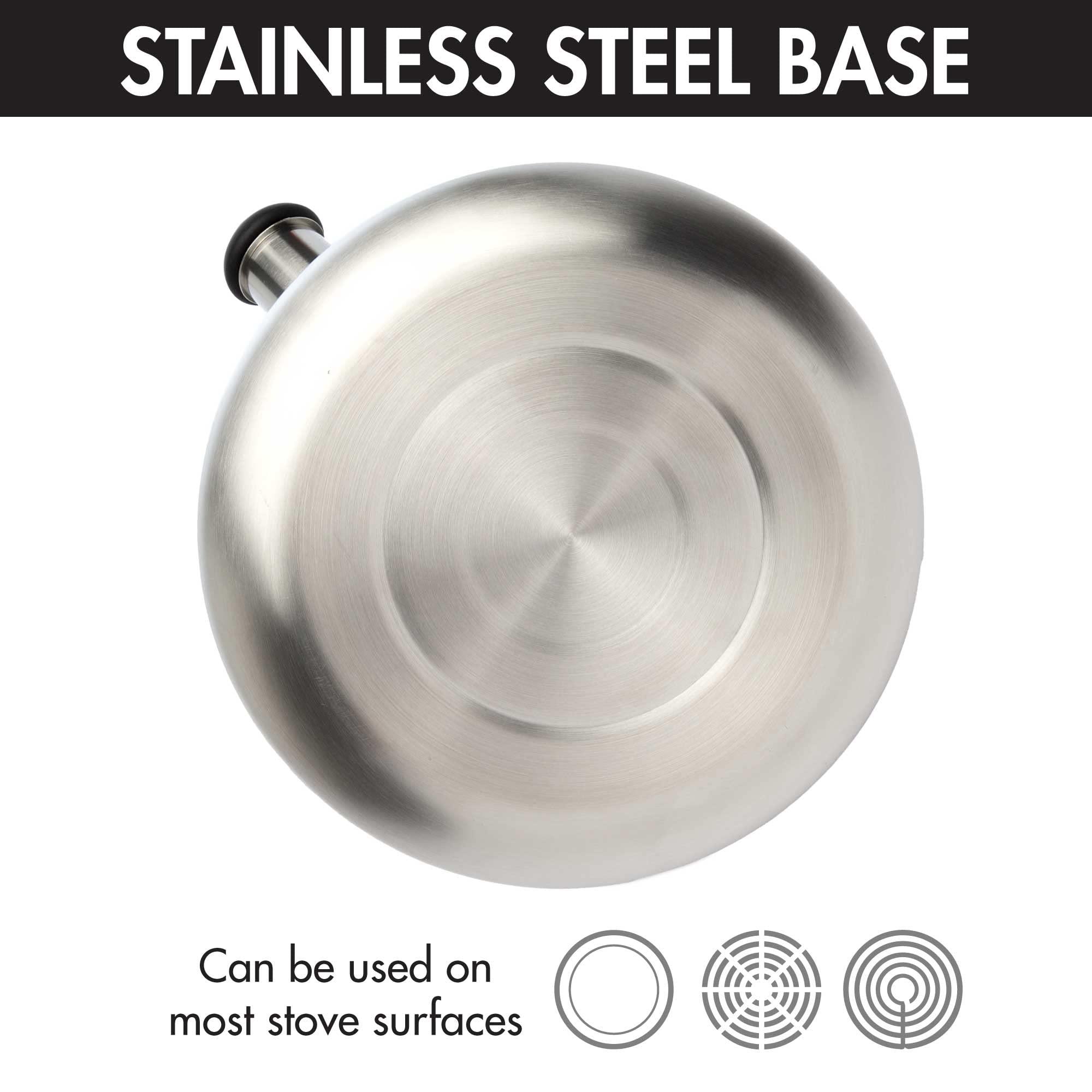 Primula Primula Avalon Whistling Stovetop Tea Kettle Food Grade Wide Mouth, Fast to Boil, Cool Touch Handle, 2.5-Quart, Brushed Stainless Steel