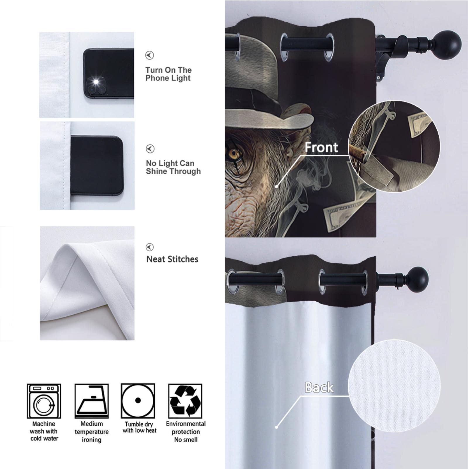 WWTSMYXGS Retro Unique Blackout Curtain Banksy Style Gentleman Monkey Pattern Eyelet Thermal Insulated & Room Darkening Window Drapes 55x68 Inch 2 Panels