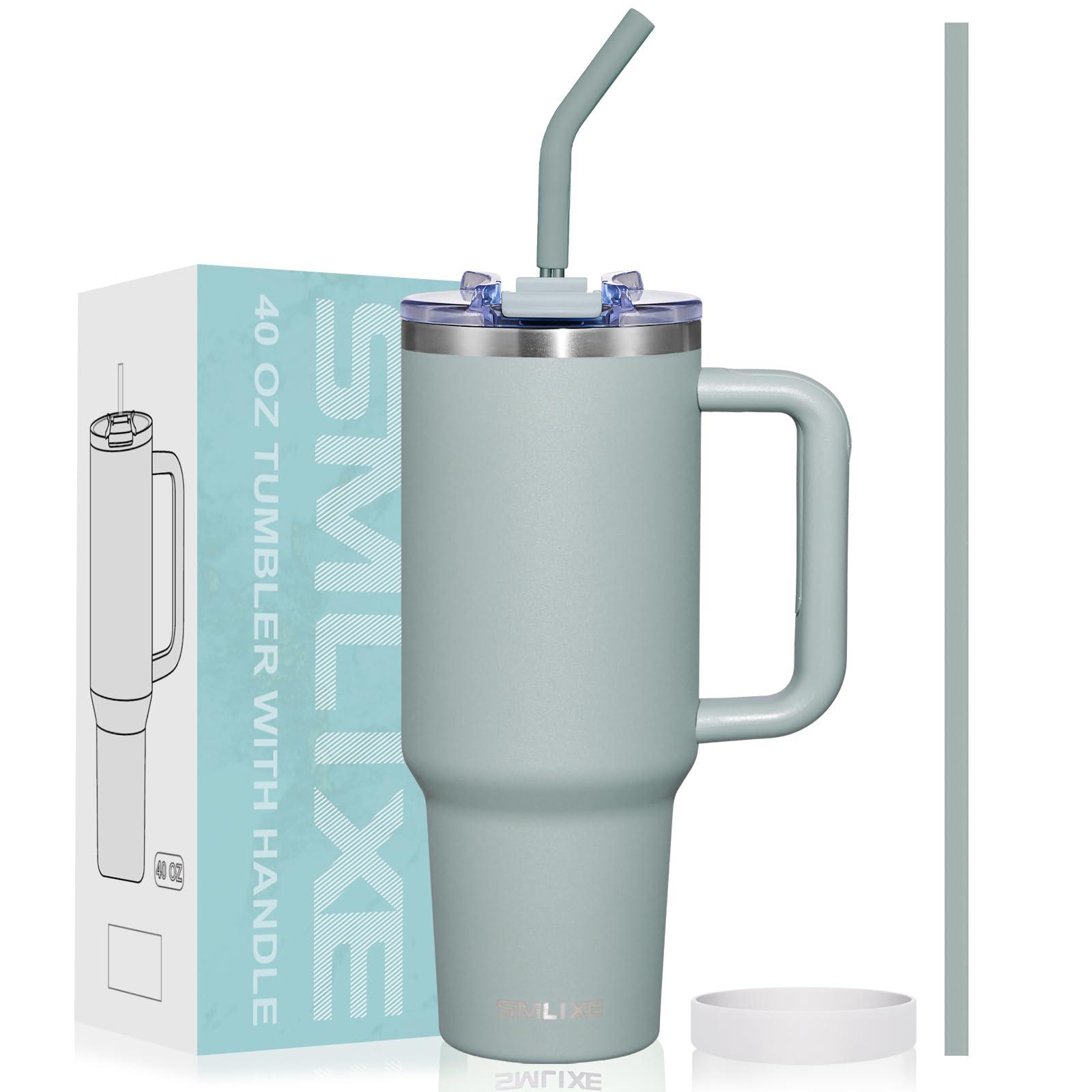 SMLIXE SMLIXE 40 oz Tumbler with Handle and Straw Lid,Insulated Reusable Stainless Steel Water Bottle Travel MugCupholder Friendly Double Wall Vacuum Sealed Cup (Shale)